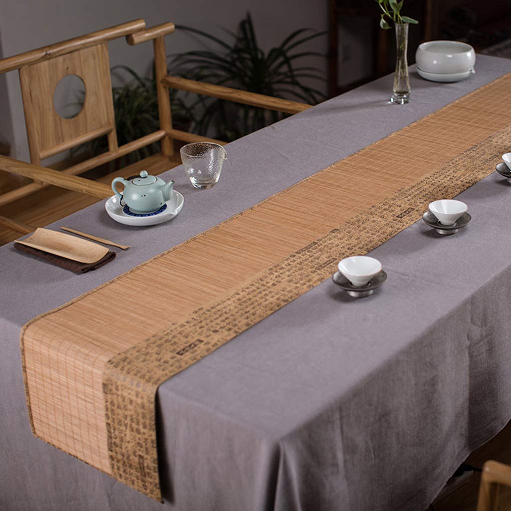 Vintage Chinese Style Table Runner - Cotton Linen Blend Zen Fabric for Dining Table Decor (Champagne Color) - Perfect for Asian-Themed Weddings, Tea Ceremonies & Home Decoration
