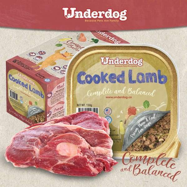 Premium Underdog Cooked Lamb Fresh Frozen Dog Food - 1.2kg (2.65lb) Grain-Free Natural Protein for Puppies & Adult Dogs - Perfect for Mealtime, Training Treats & Digestive Health