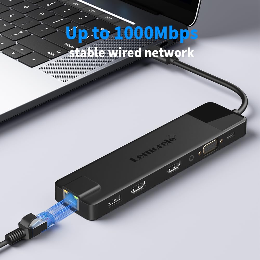 Lemorele 13-in-1 USB C Docking Station with Triple Display Support - Dual HDMI, VGA, Gigabit Ethernet, 2 USB 3.0 & 2.0 Ports, 100W PD Charging, USB-C Data, SD/TF Card Readers, 3.5mm AUX for MacBook Pro/Air, HP, Dell, Lenovo Laptops - Perfect for Home Office, Gaming & Multi-Tasking Workspaces