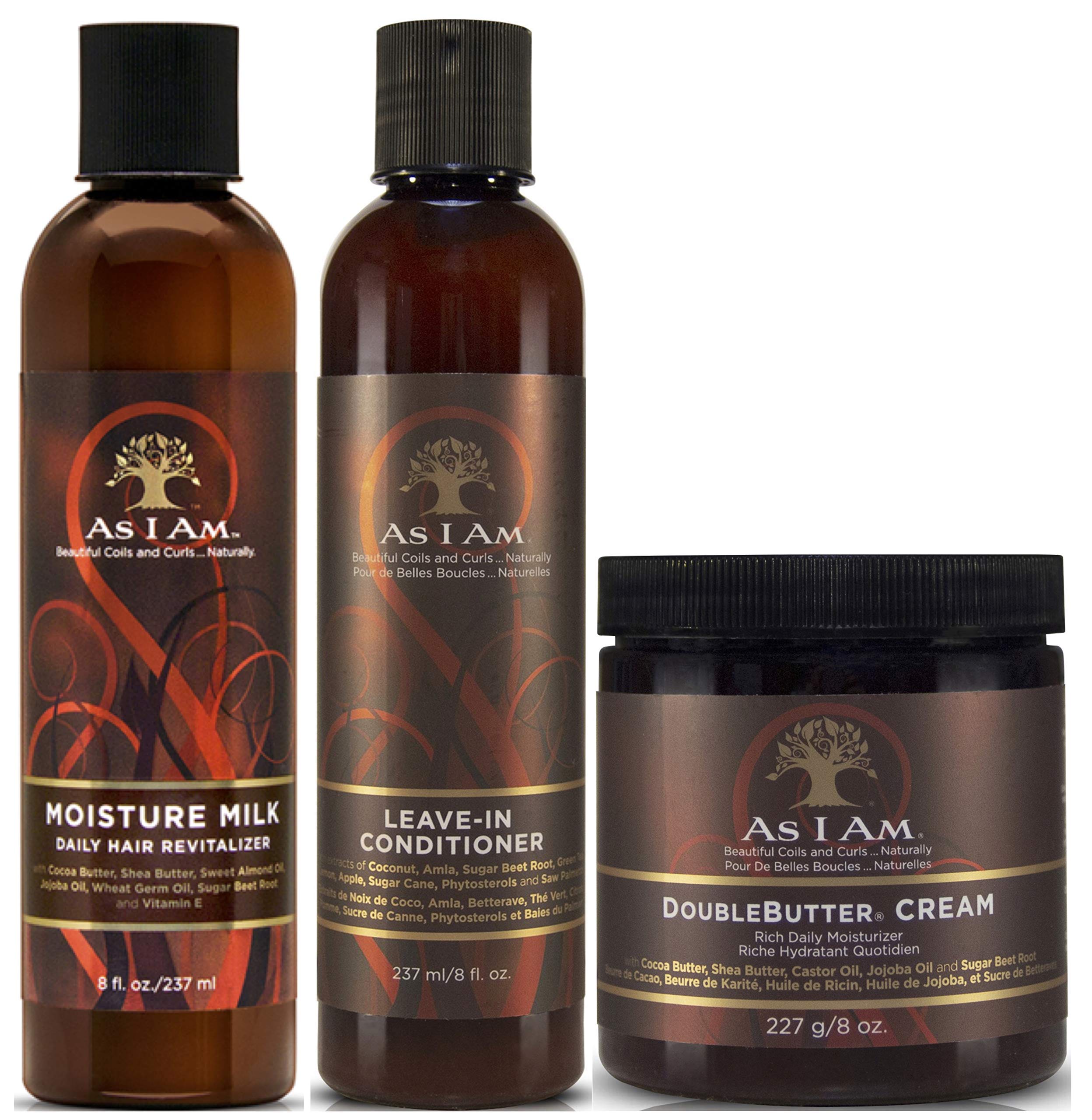 As I Am Leave-In Conditioner 8oz, Moisture Milk 8oz & Double Butter Cream 8oz - Hydrating Hair Care Set for Curly, Coily & Natural Hair - Perfect for Daily Moisturizing & Styling
