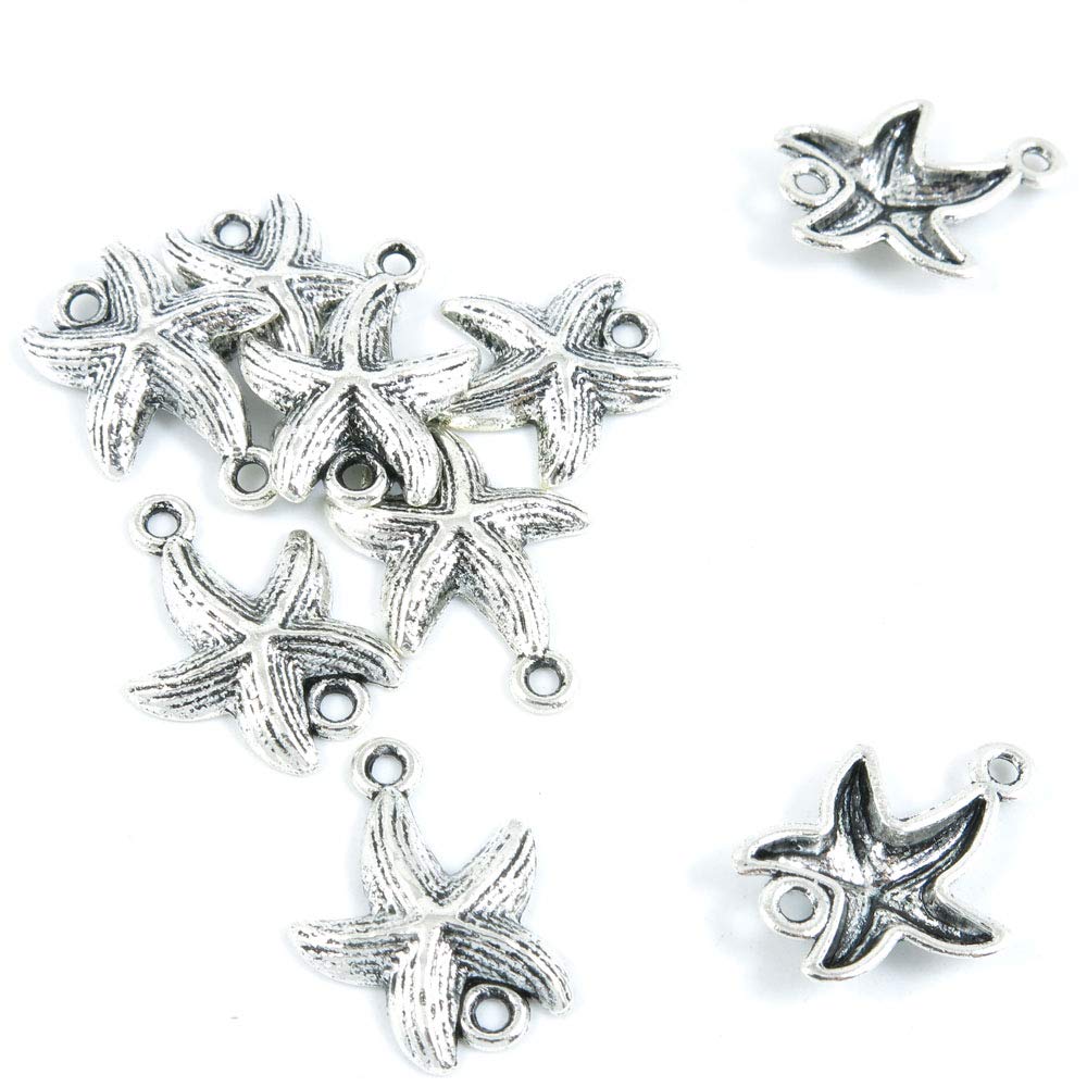 1010 pcs Antique Silver Plated Jewelry Charms - Vintage Beading Findings for DIY Craft Making - Starfish Sea Star Connectors - Perfect for Necklaces, Bracelets, Earrings & Scrapbooking Projects