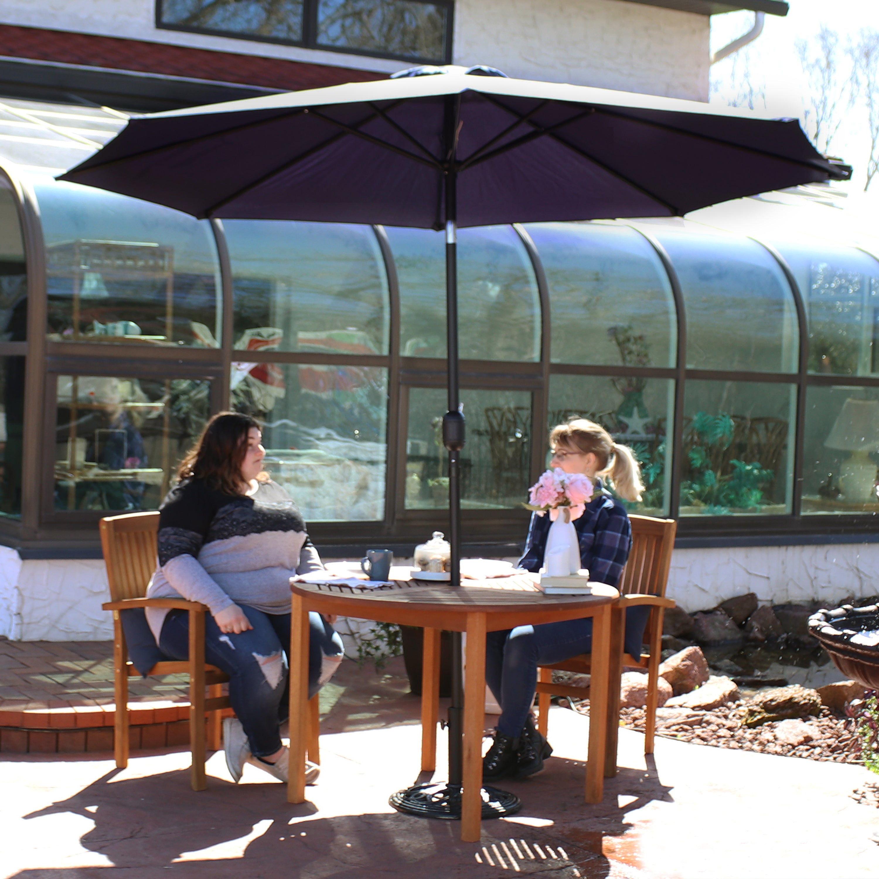 Sunnydaze 9-Foot Aluminum Outdoor Patio Umbrella with Tilt & Crank - Perfect for Poolside, Backyard, Deck, and Garden Shade