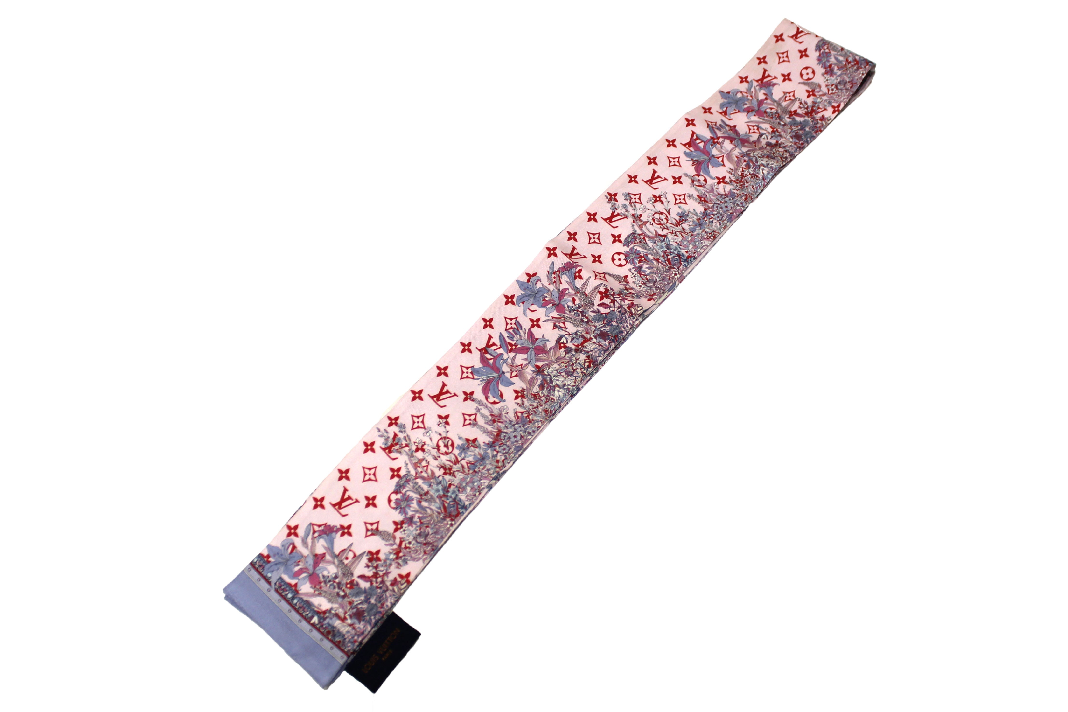 Authentic Louis Vuitton Pink & White Printed Vuittonite Bandeau Twilly Scarf - Luxury Fashion Accessory for Women, Gift for Her, Perfect for Handbags, Hats & Hair Styling