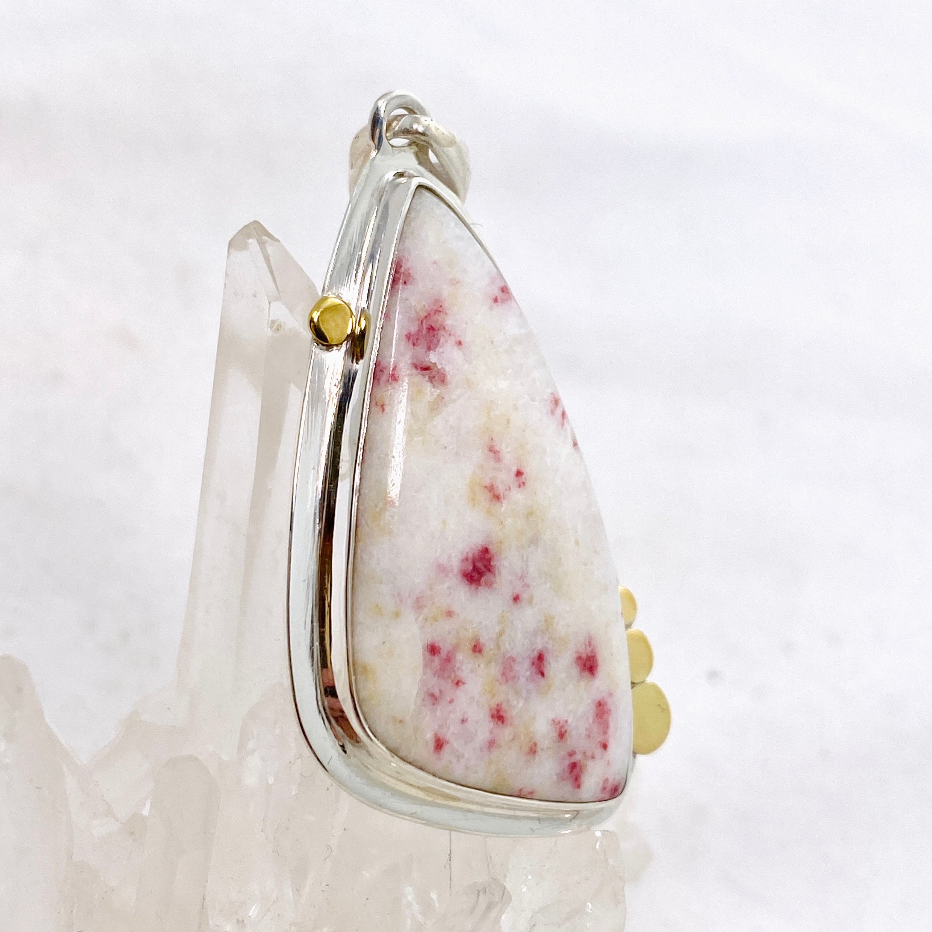 Natural Cinnabar Freeform Cabochon Pendant Necklace - Handcrafted Jewelry with Decorative Sterling Silver Setting KPGJ4753 | Boho Chic Accessories for Women, Gift for Her, Spiritual Healing Jewelry