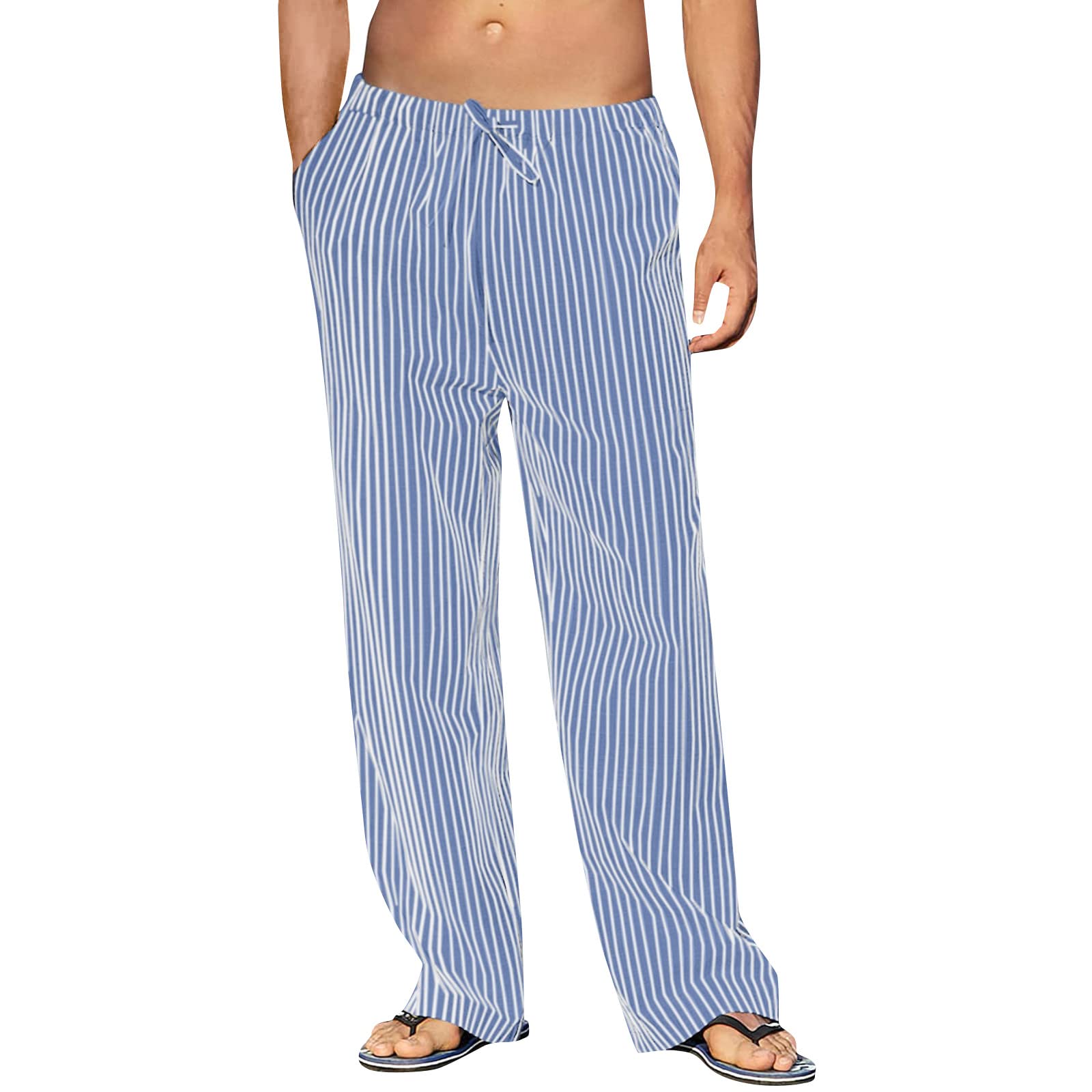 Ymosrh Men's Casual Striped Drawstring Loose Fit Lounge Pants - Comfortable Elastic Waist Joggers for Home, Travel & Relaxation (Sizes M-2XL)