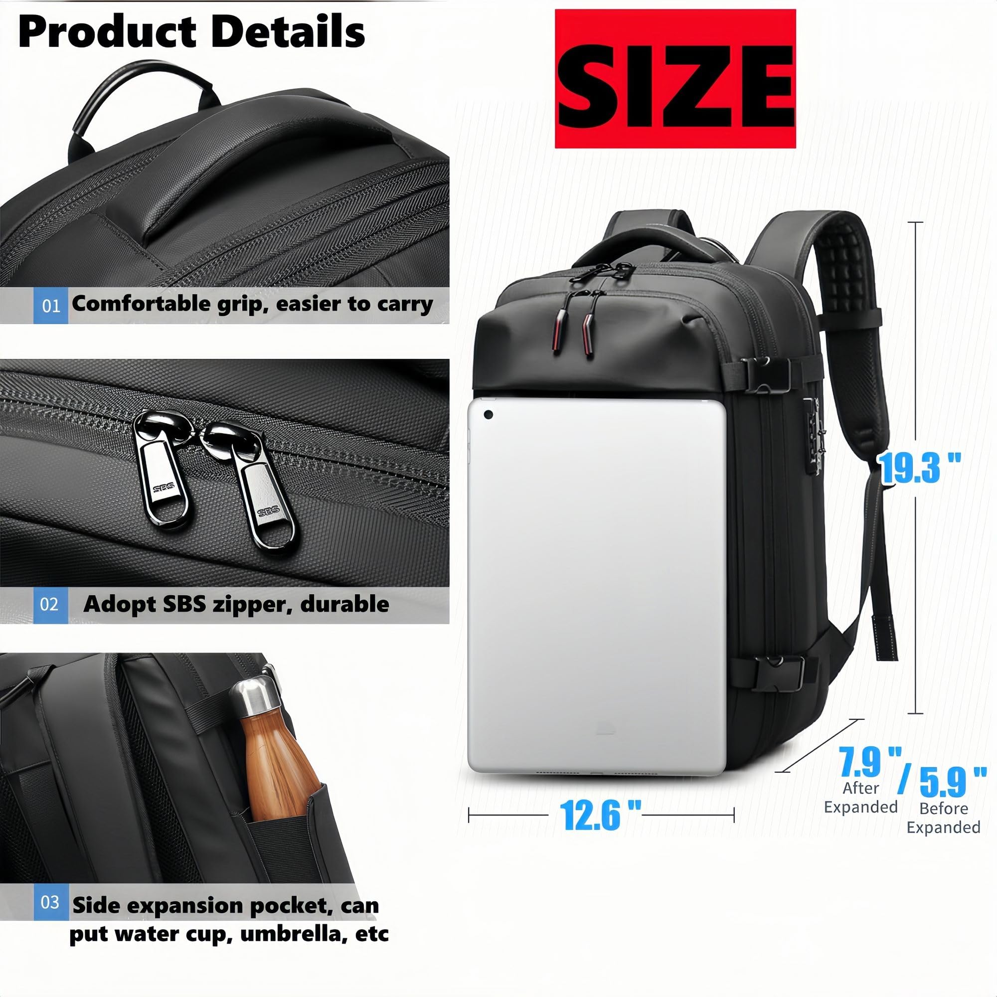 **Alepeak 60L Expandable Vacuum Compression Backpack - Large Capacity Anti-Theft Travel Backpack for Hiking, Camping & Air Travel (Black)**
