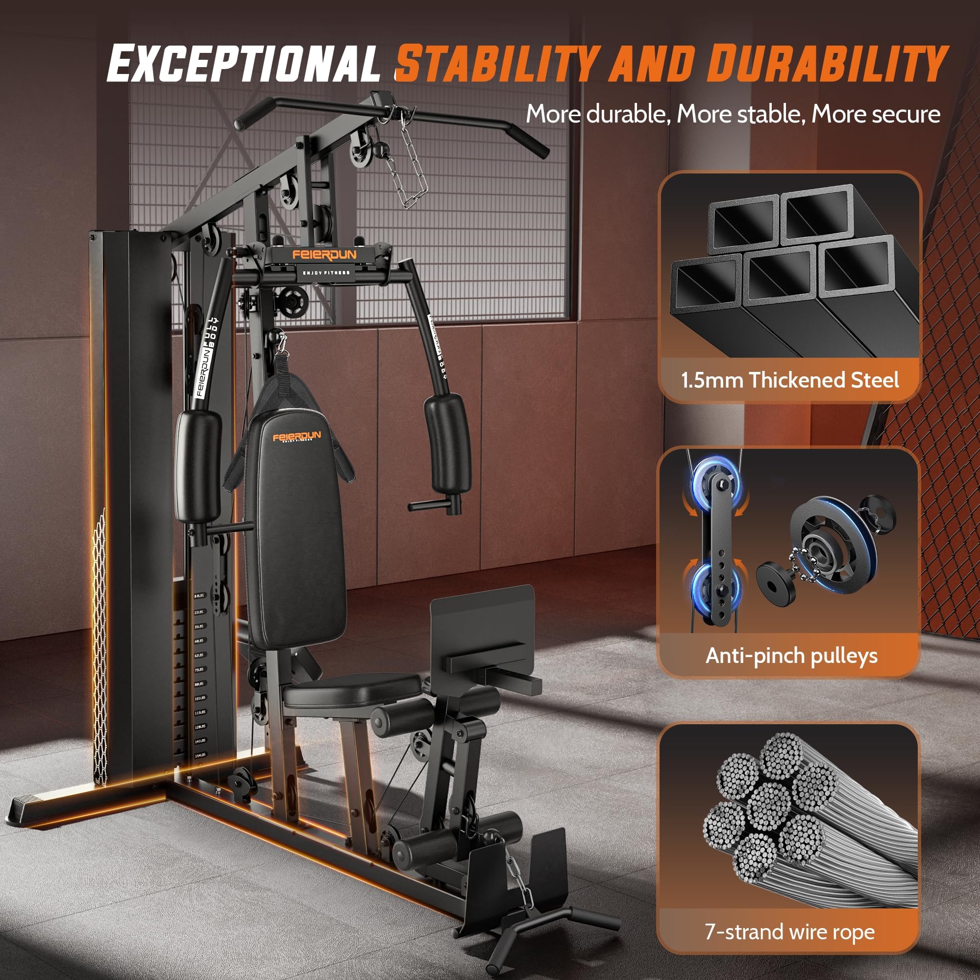 Multi-Functional Home Gym Equipment with Leg Press & Preacher Curl - Full Body Workout System with Pulley for Strength Training | Perfect for Small Spaces, Home Fitness & Muscle Building