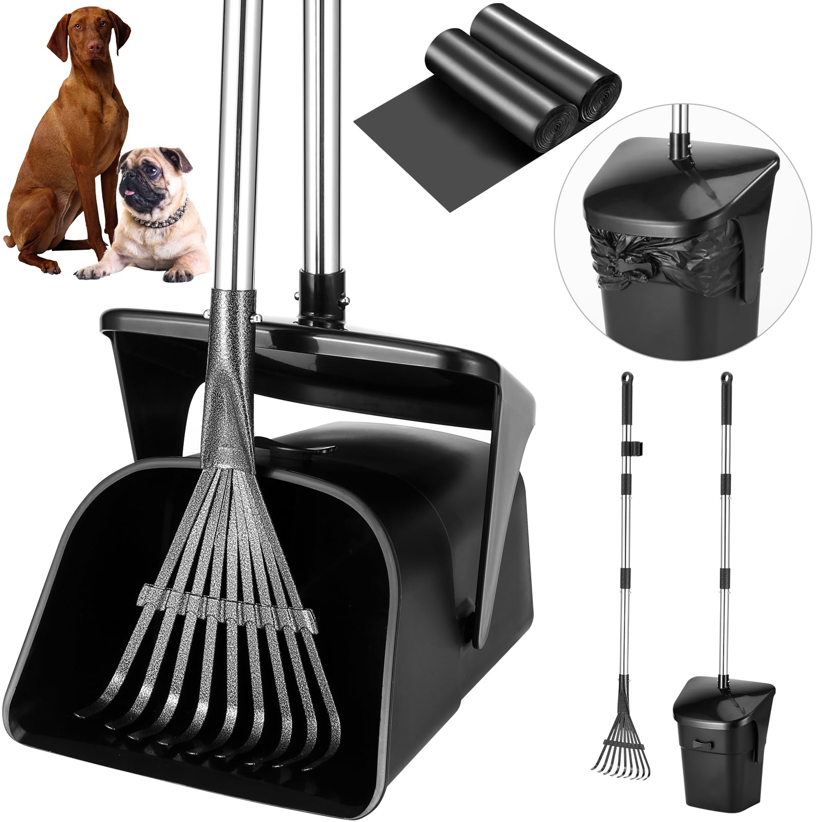 Odoland Heavy Duty Dog Poop Scooper with Swivel Bin & 20 Waste Bags - Adjustable Long Handle for Small & Large Dogs - Ideal for Yard, Grass, Dirt & Gravel - Perfect for Daily Pet Waste Cleanup & Outdoor Maintenance