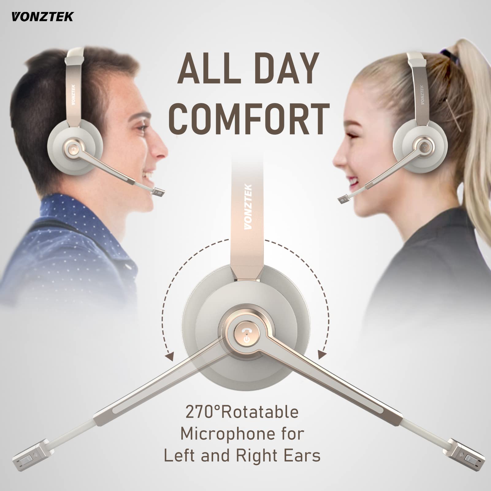 Wireless Bluetooth Headphones with Microphone - Noise Cancelling Headset, 26-Hour Battery Life, Mute Function for Smartphone, Laptop, Zoom, Teams - Perfect for Call Centers, Home Office & Remote Work