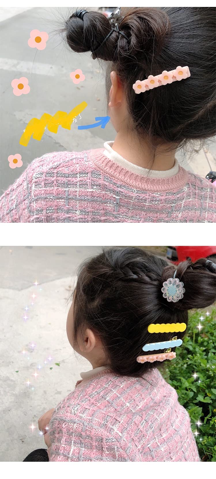 6pcs Cute Acrylic Flower Hair Clips for Girls & Women - Pink Rose Hair Barrettes with Blue Accents | Hair Accessories for Parties, Weddings & Daily Wear