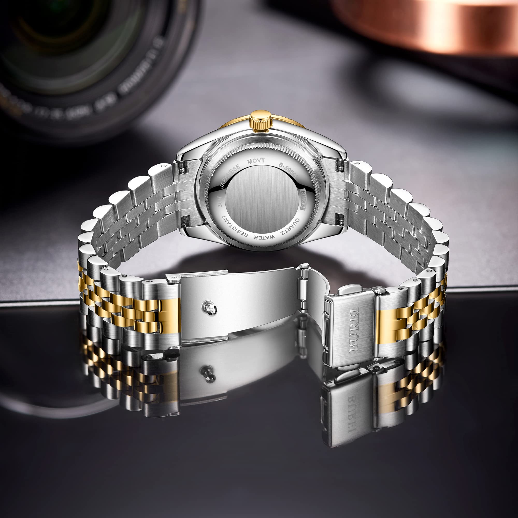 BUREI 36MM Silver Stainless Steel Women's Fashion Watch - Analog Quartz Wristwatch with Date Display | Perfect for Office, Business, and Everyday Wear
