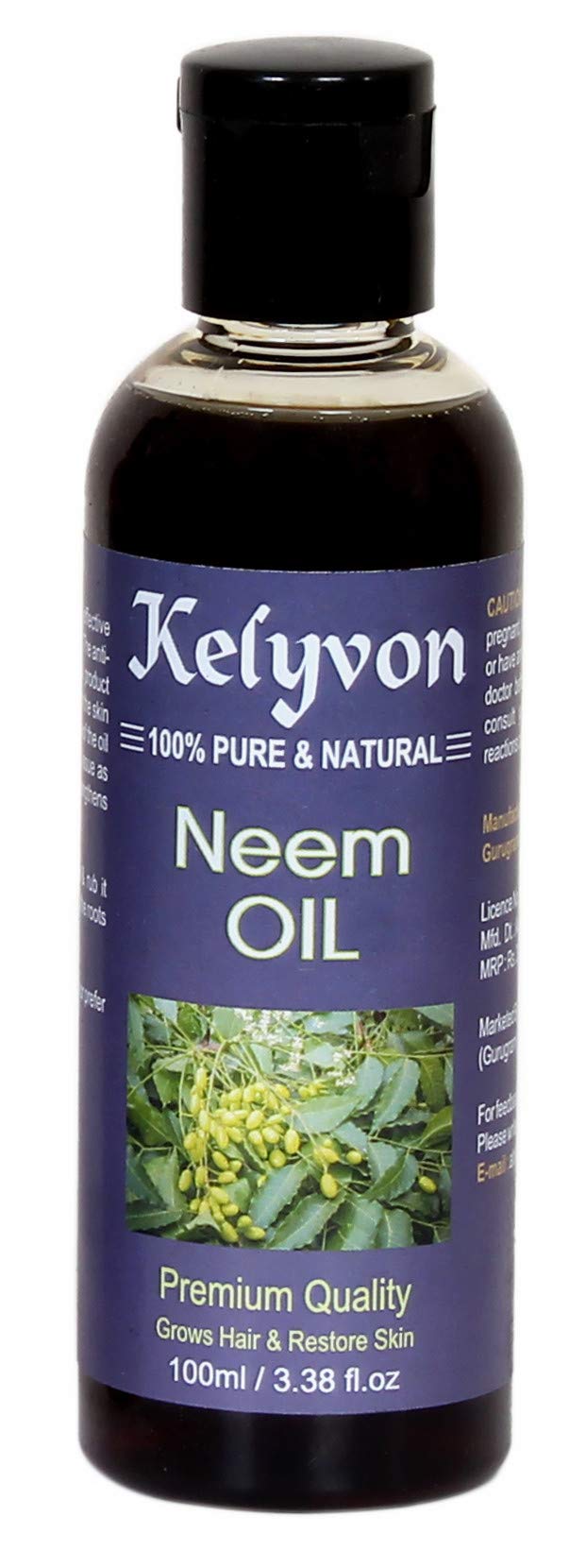 Kelyvon 100% Pure Natural Neem Hair Oil for Hair Growth & Scalp Care - 3.4oz (100ml) | Organic Ayurvedic Treatment for Dandruff, Dryness & Split Ends | Perfect for Daily Hair Care Routine & Spa Treatments