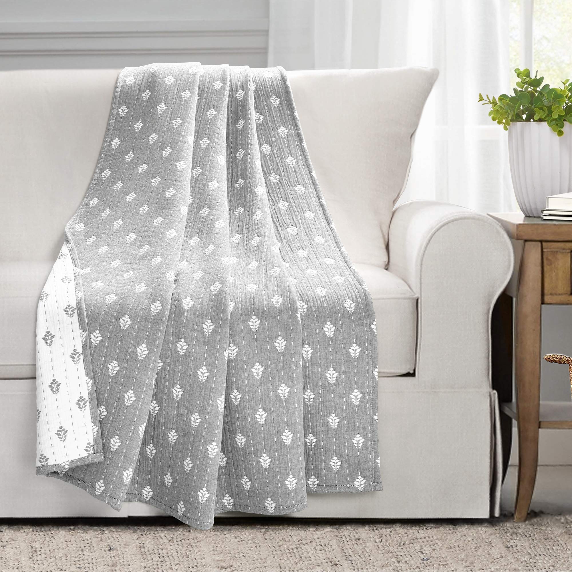 Lush Decor Hygge Cotton Jacquard Throw Blanket - Cozy for Bed & Sofa