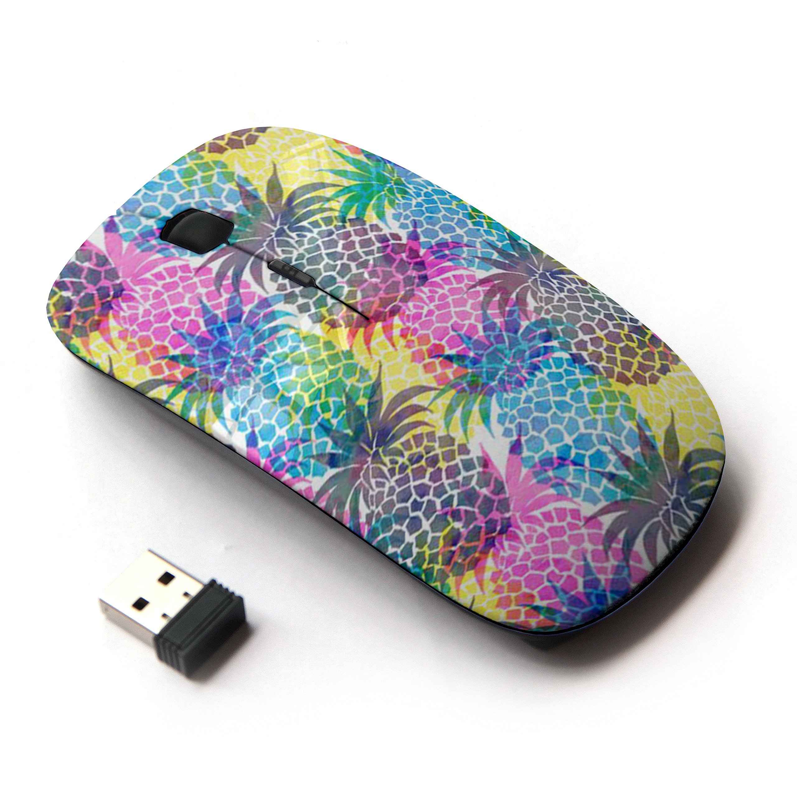 2.4G Wireless Optical Mouse - Psychedelic Pineapple Design, Colorful Fruit Pattern, Ergonomic USB Computer Mouse for Laptop, PC, Mac - Perfect for Office, Gaming & Home Use