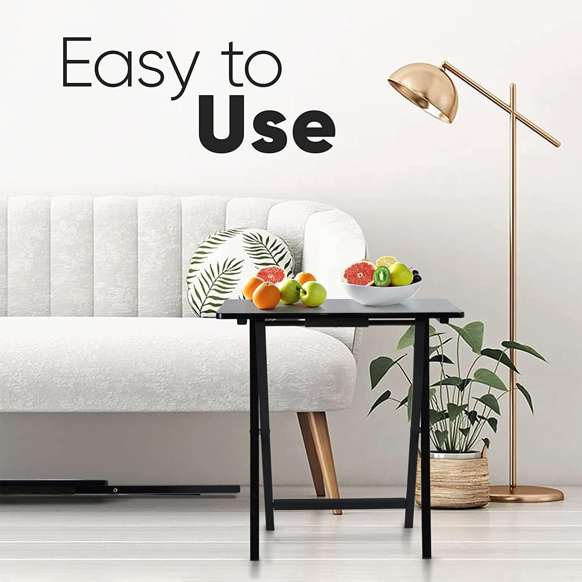 Portable Folding TV Snack Tray Table - Solid Wood Construction Serving Stand with Sturdy Design - Black 8-Piece Set - Perfect for Movie Nights, Bedroom Snacking & Living Room Entertainment
