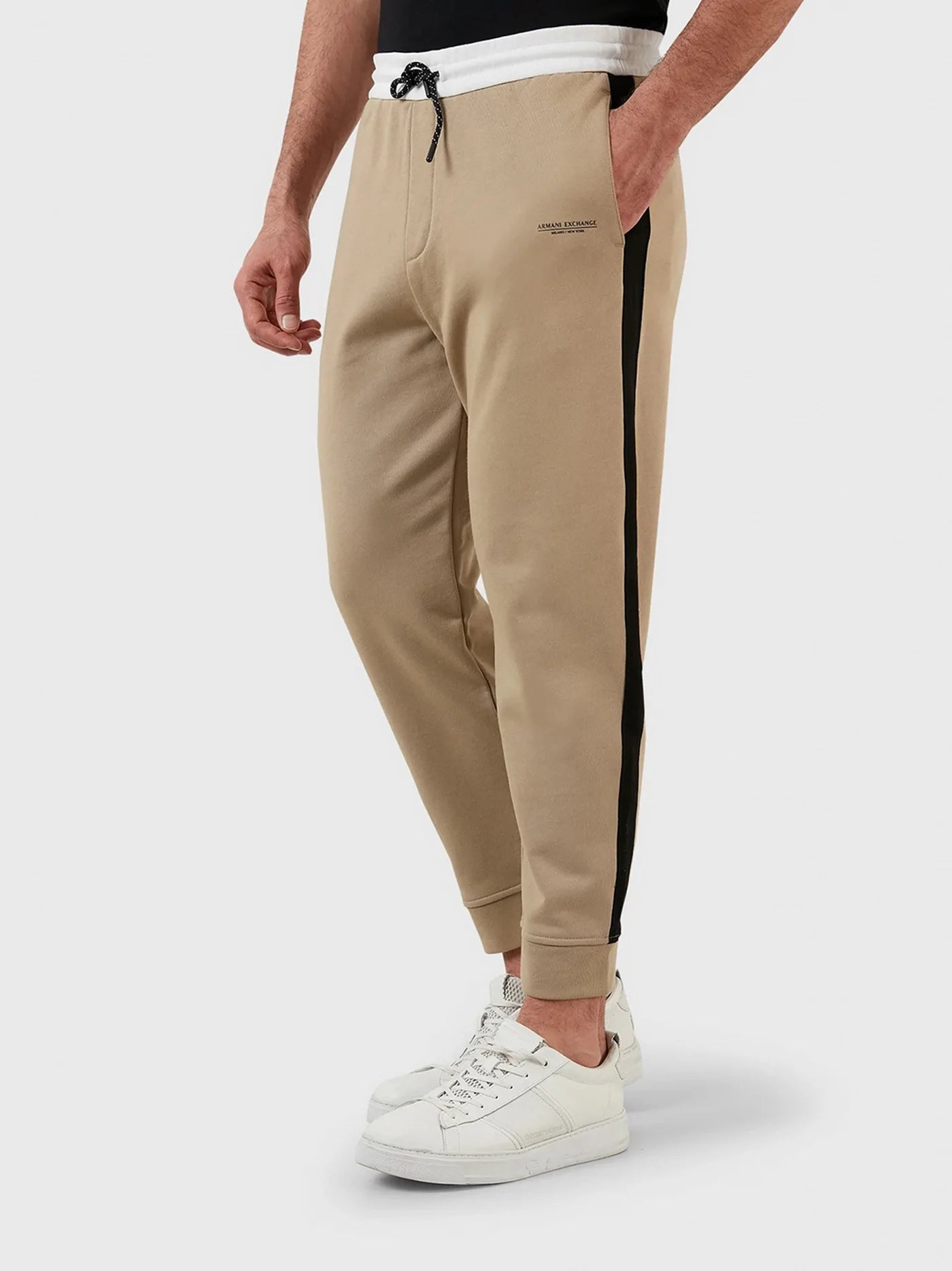 Armani Exchange Men's Jogger Pants 3LZPA ZJ4XZ 4714 - Khaki Black Stripe Casual Sweatpants for Gym, Lounge & Streetwear