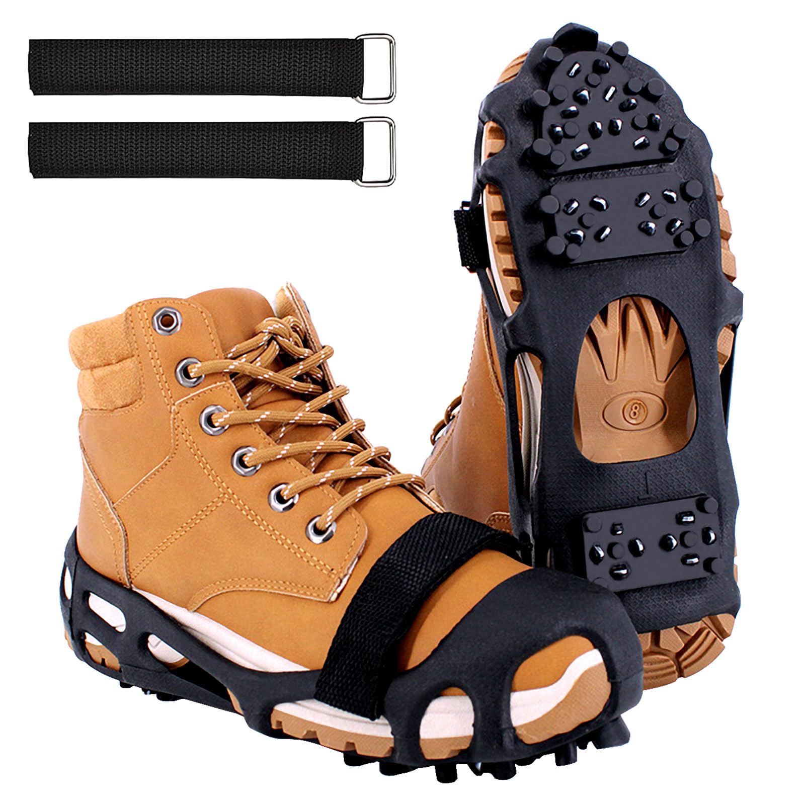 Non-Slip Ice Cleats for Shoes & Boots - Traction Spikes for Hiking, Running, Fishing & Winter Walking - Stainless Steel Crampons with Rubber Coating - Perfect for Outdoor Activities on Ice & Snow