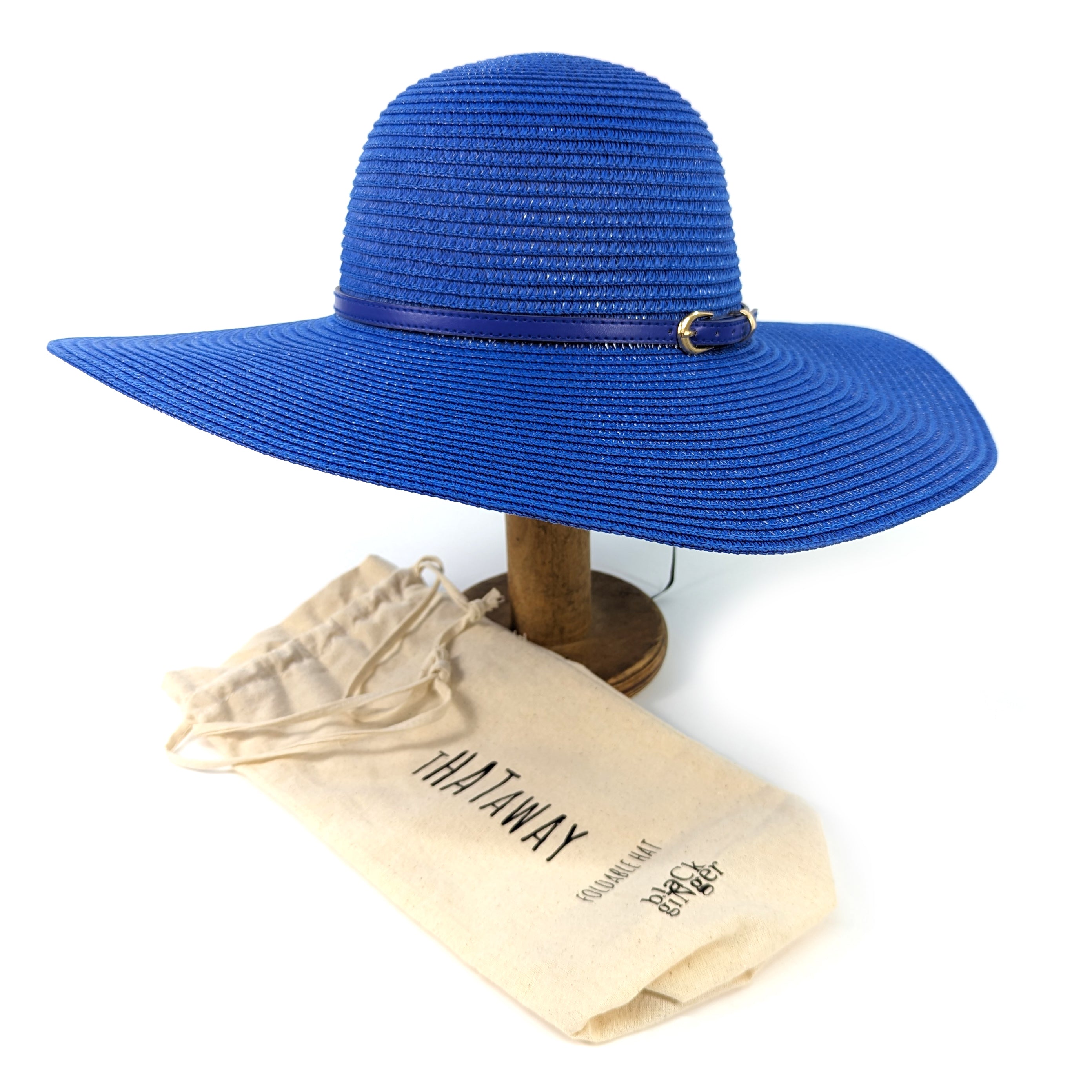 Bright and Bold Wide Brim Foldable Sun Hat - Azure Blue UV Protection for Women - Perfect for Beach, Travel, and Outdoor Activities