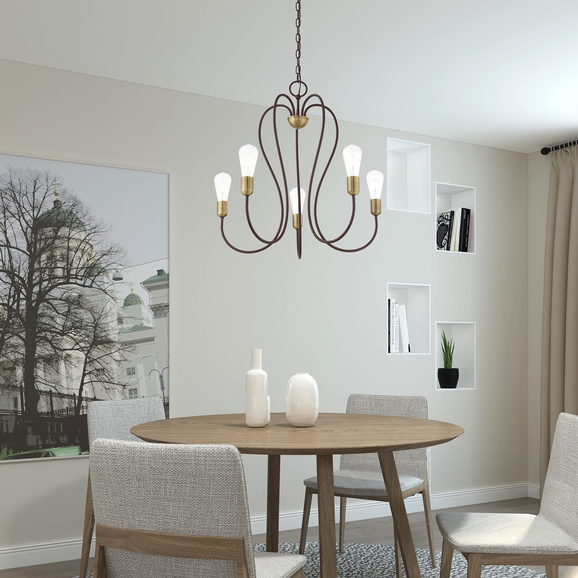 Livex Lighting 41365-07 5-Light Bronze Chandelier - Elegant Ceiling Light Fixture for Dining Room, Bedroom & Living Room Decor