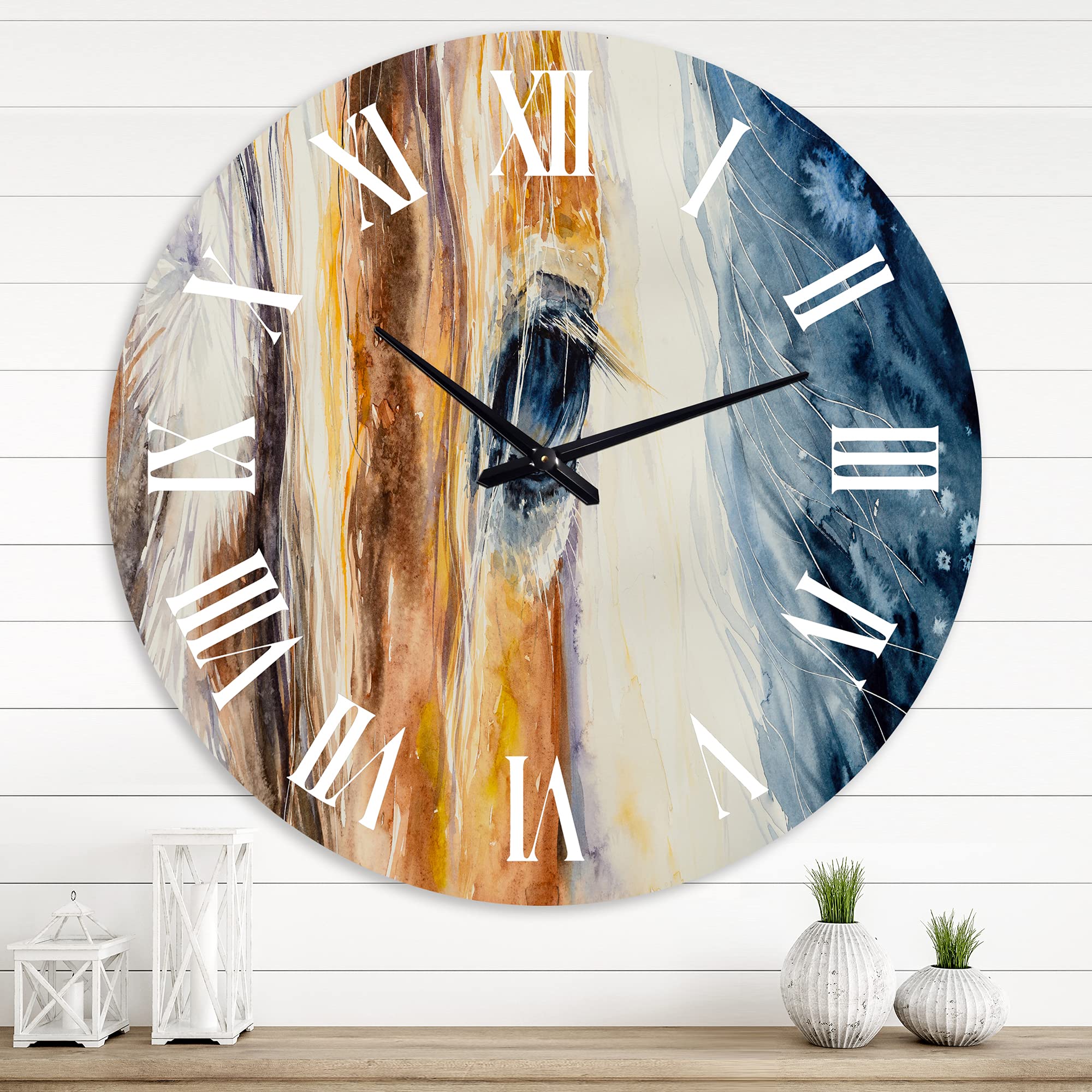 Farmhouse Wall Clock - Close-Up of a Beautiful Horse's Eye, Large Animal Wall Art for Bedroom, Living Room, Kitchen Decor | Rustic Home Décor, Perfect for Farmhouse, Country & Western Style Interiors
