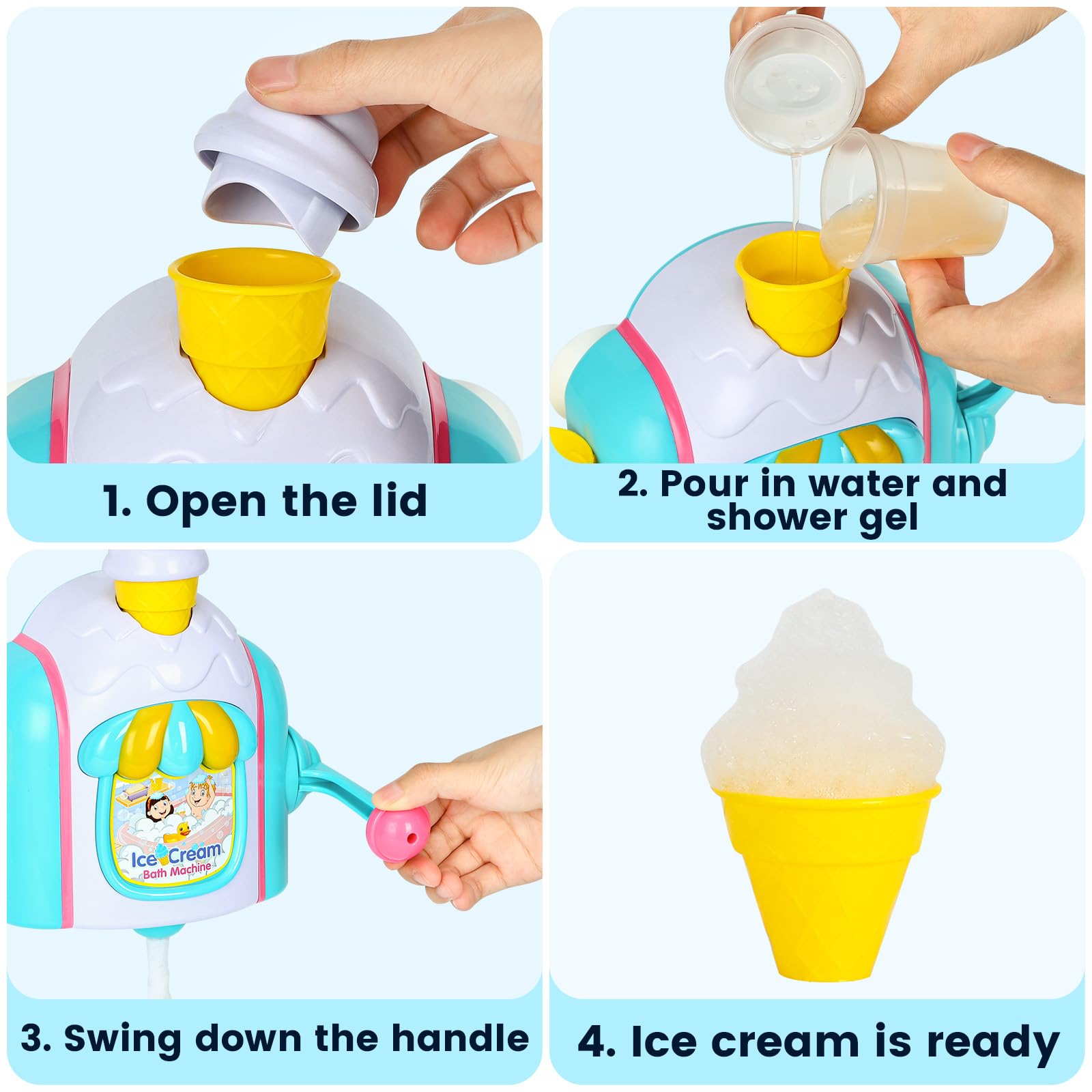 Best Baby Bath Toys for Toddlers 1-4 Years - Ice Cream Bubble Machine with Hooks, Fun Shower & Bathtub Toys for Kids 6-18 Months - Perfect for Sensory Play & Bath Time Fun