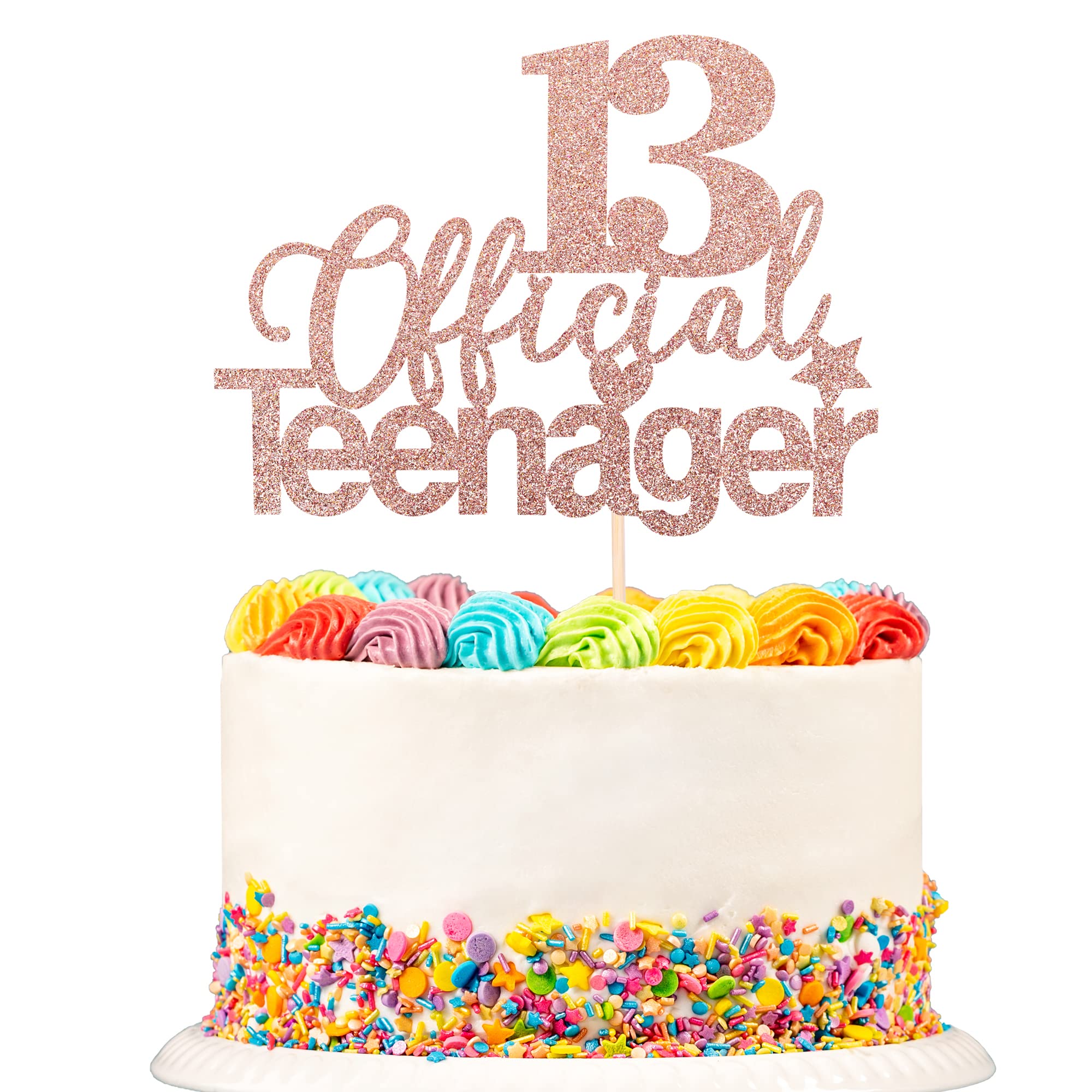1 PCS 13th Birthday Cake Topper - Glitter Rose Gold Teen Cake Decor for 13 Year Old Birthday Party Supplies | Perfect for Teen Girls' Birthday Cakes, Cupcakes & Dessert Table Decorations