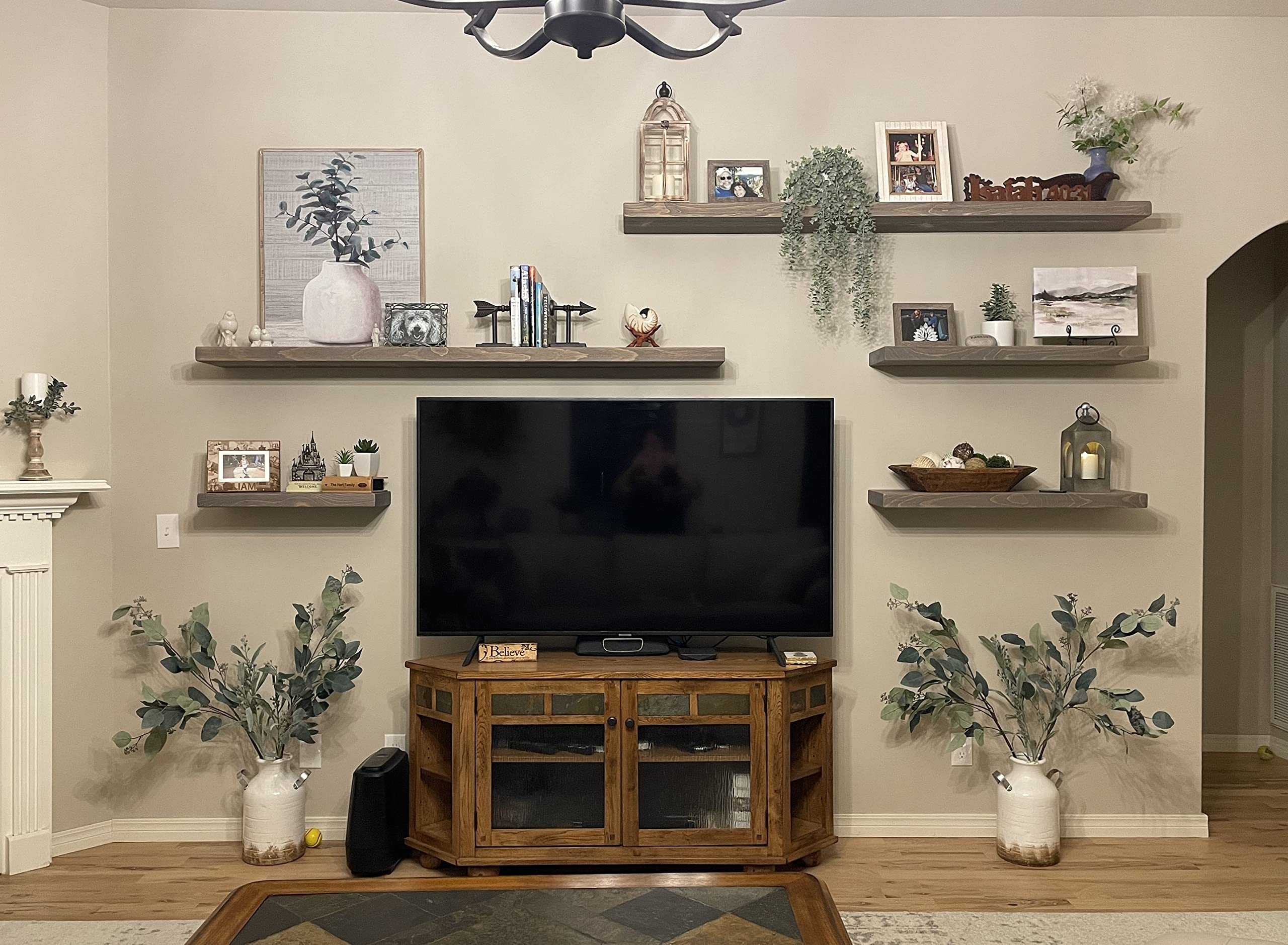 Joel's Antiques 24 Inch Wide Floating Shelves for Wall - Natural Wood Heavy Duty Rustic Book & Dish Shelves - Easy Installation - Perfect for Bathroom, Kitchen, Living Room, Bar Decor - Gray Wall Shelves for Home Organization and Stylish Display