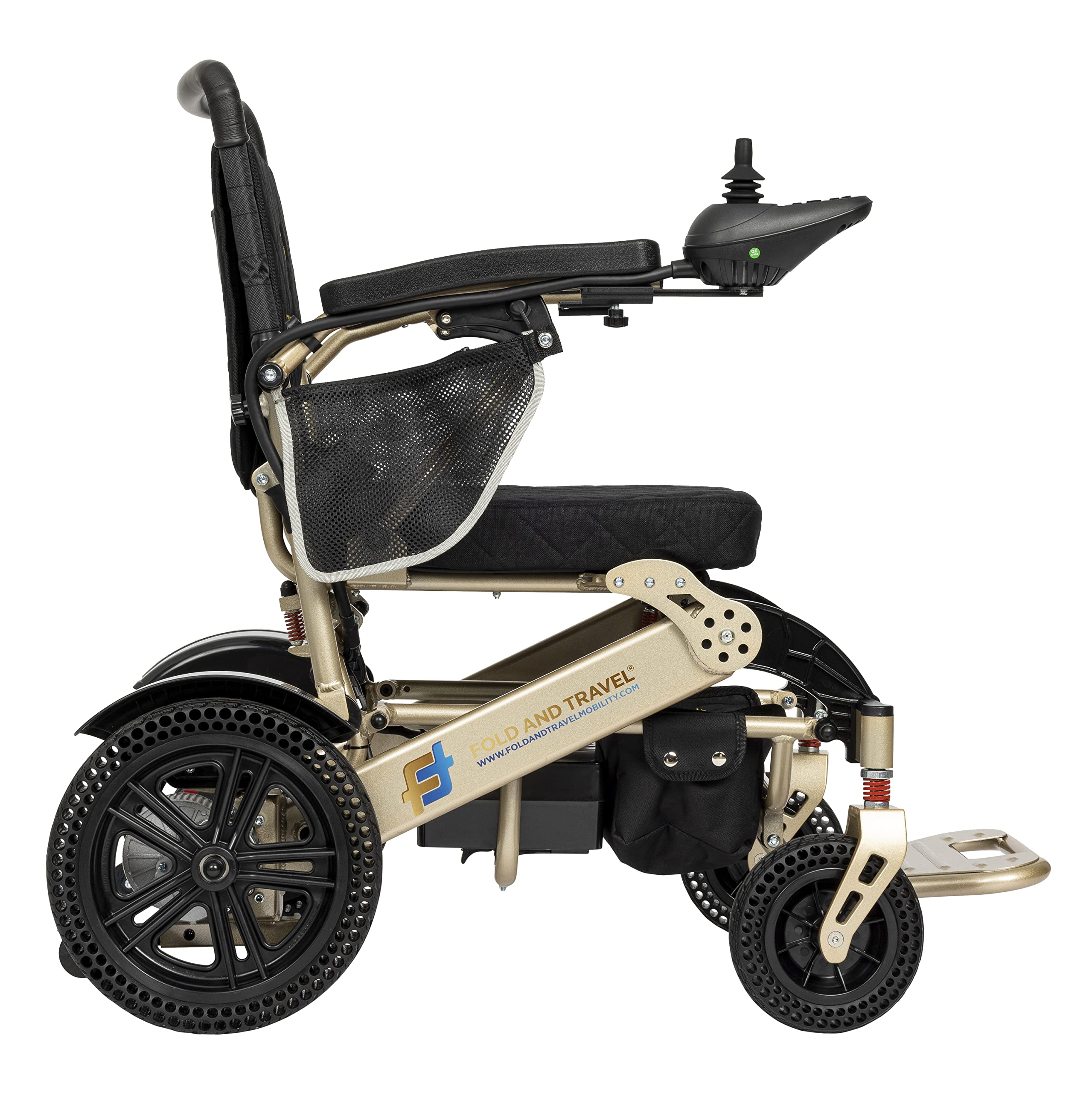 Lightweight Foldable Electric Wheelchair for Adults - Auto Folding Power Wheelchair with Comfortable Seat (Gold) | Perfect for Travel, Shopping & Indoor/Outdoor Mobility