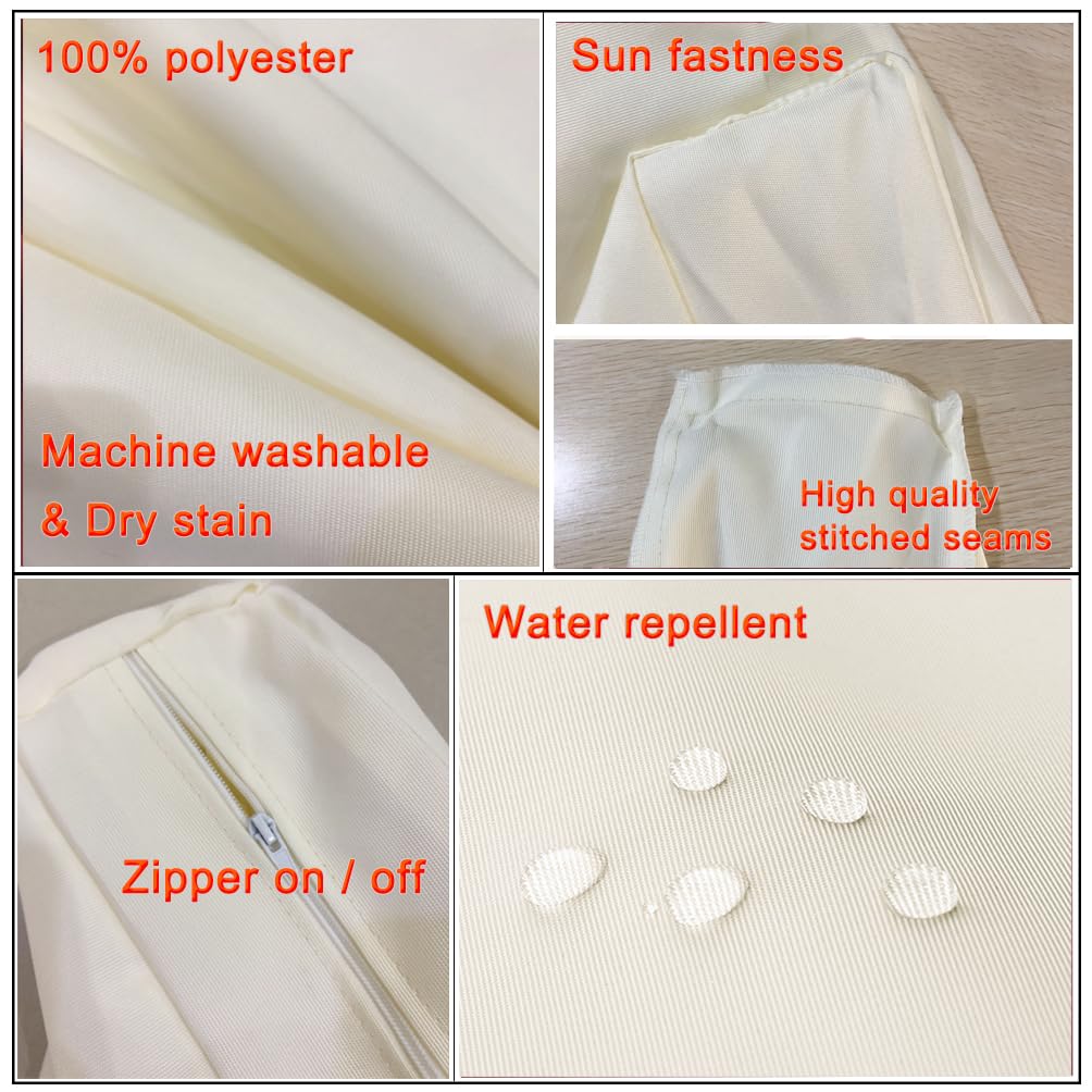 Premium 24x24x4 Inch Waterproof Outdoor Cushion Covers (2-Pack) - Durable Patio Seat Slipcovers in Cream for Garden, Poolside & Deck Furniture Protection