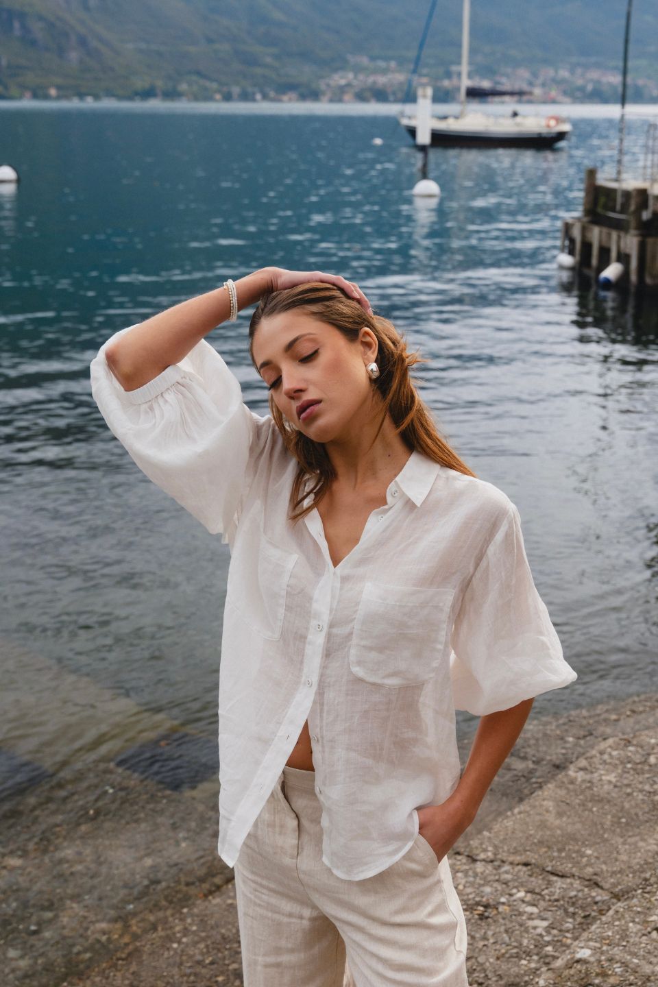 Sojourn Ivory Ramie Oversized Coverup Shirt - Women's Lightweight Linen Button Down Beach Cover Up for Summer Vacation & Poolside Relaxation