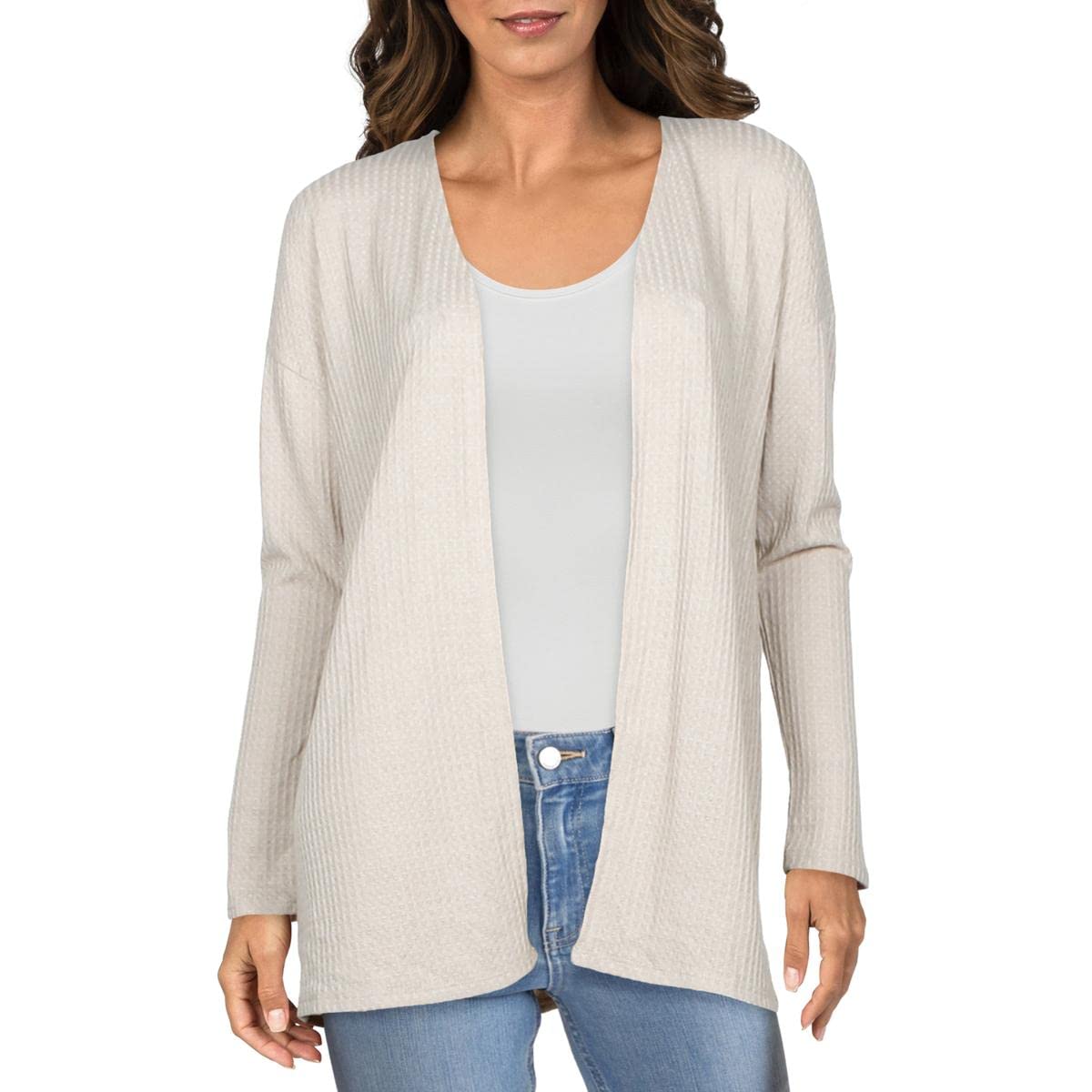 Hippie Rose Women's Juniors Ditsy Floral Waffle Knit Button Back Cardigan Sweater Top - Beige | Boho Chic Loungewear for Casual Outings & Coffee Dates