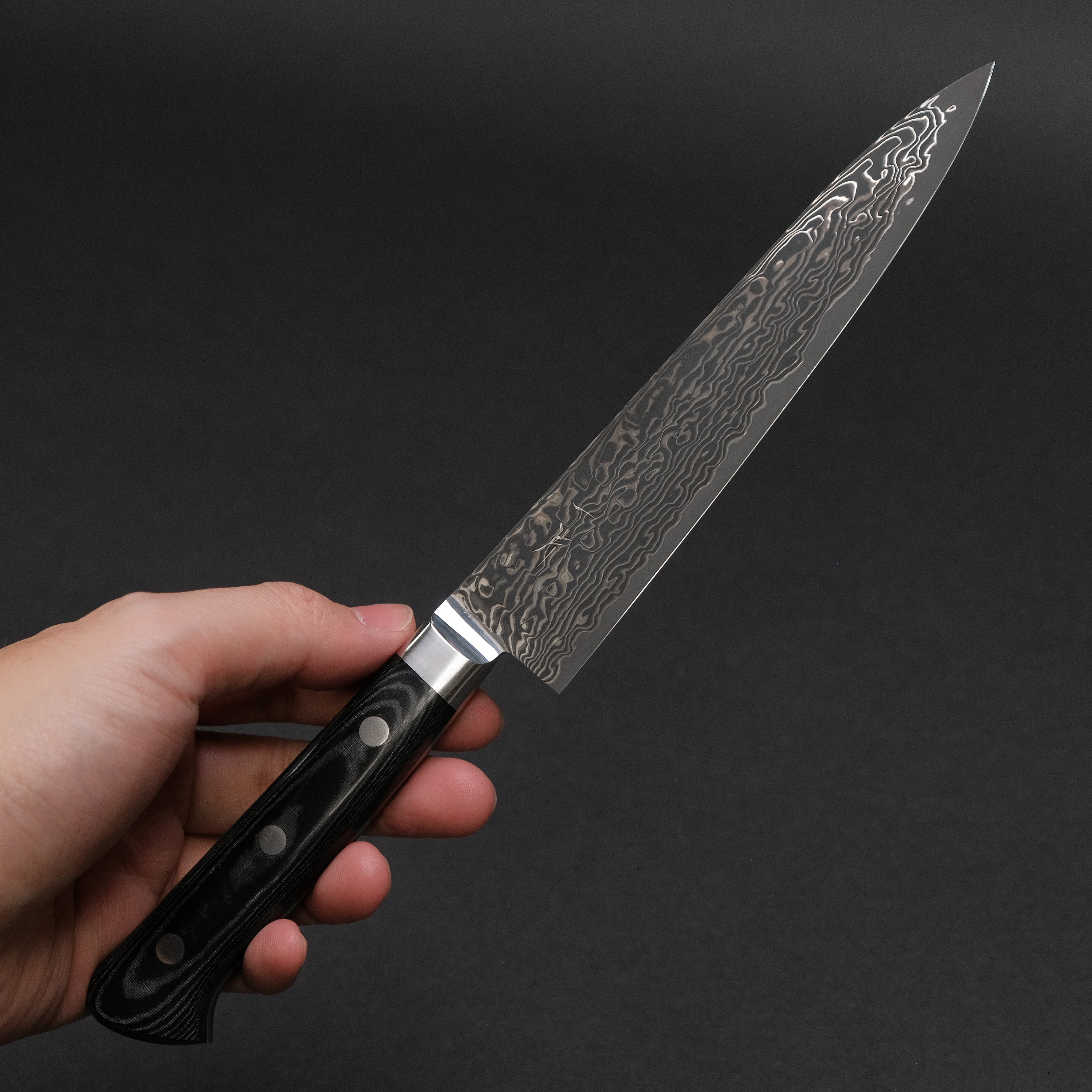Hitohira FJ SG2 Nickel Damascus Black Petty Knife 150mm - High Carbon Steel Blade with Linen Micarta Handle - Perfect for Slicing, Chopping & Food Prep in Professional & Home Kitchens