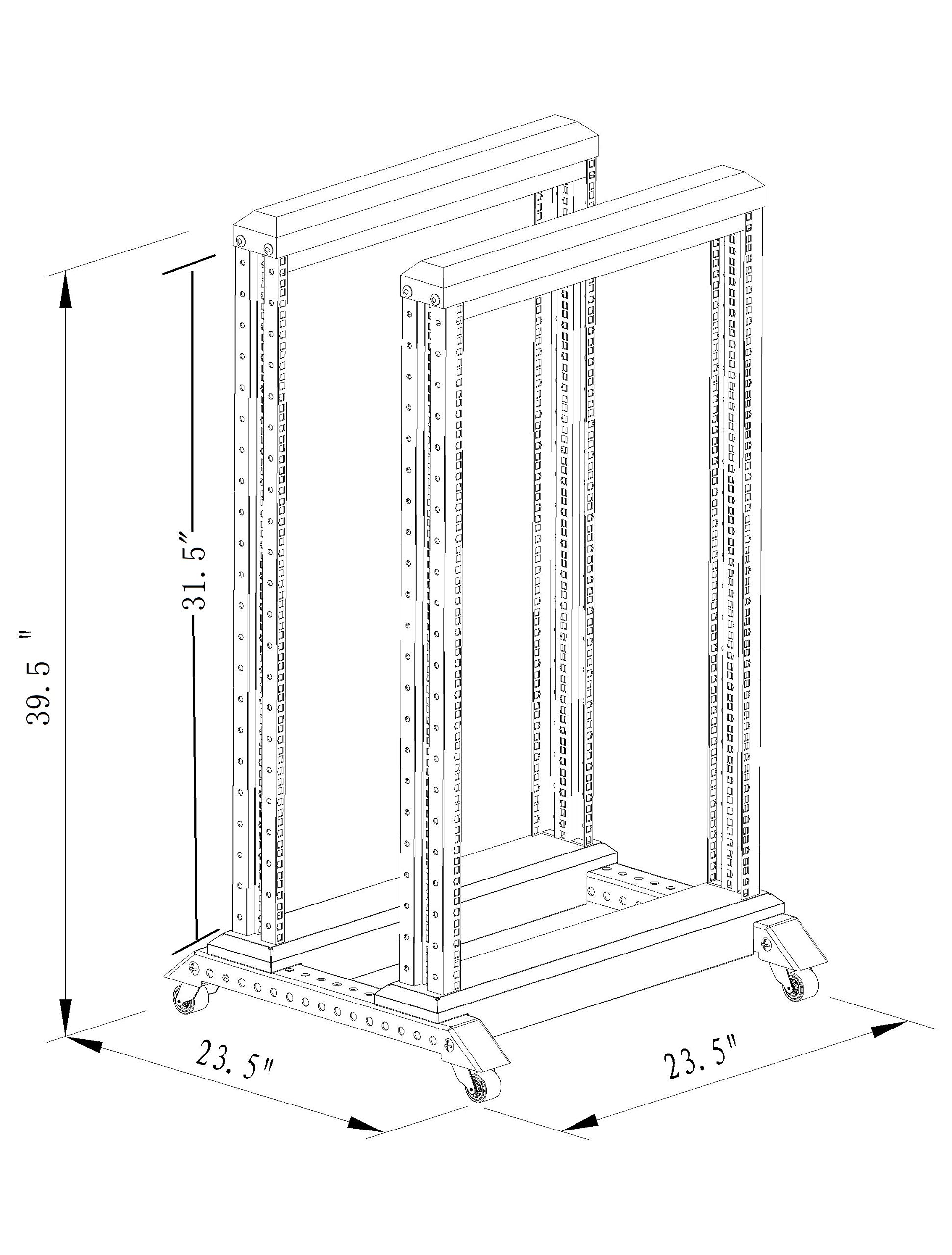 19 Inch 4 Post Open Frame Server Rack - Adjustable 15U 17