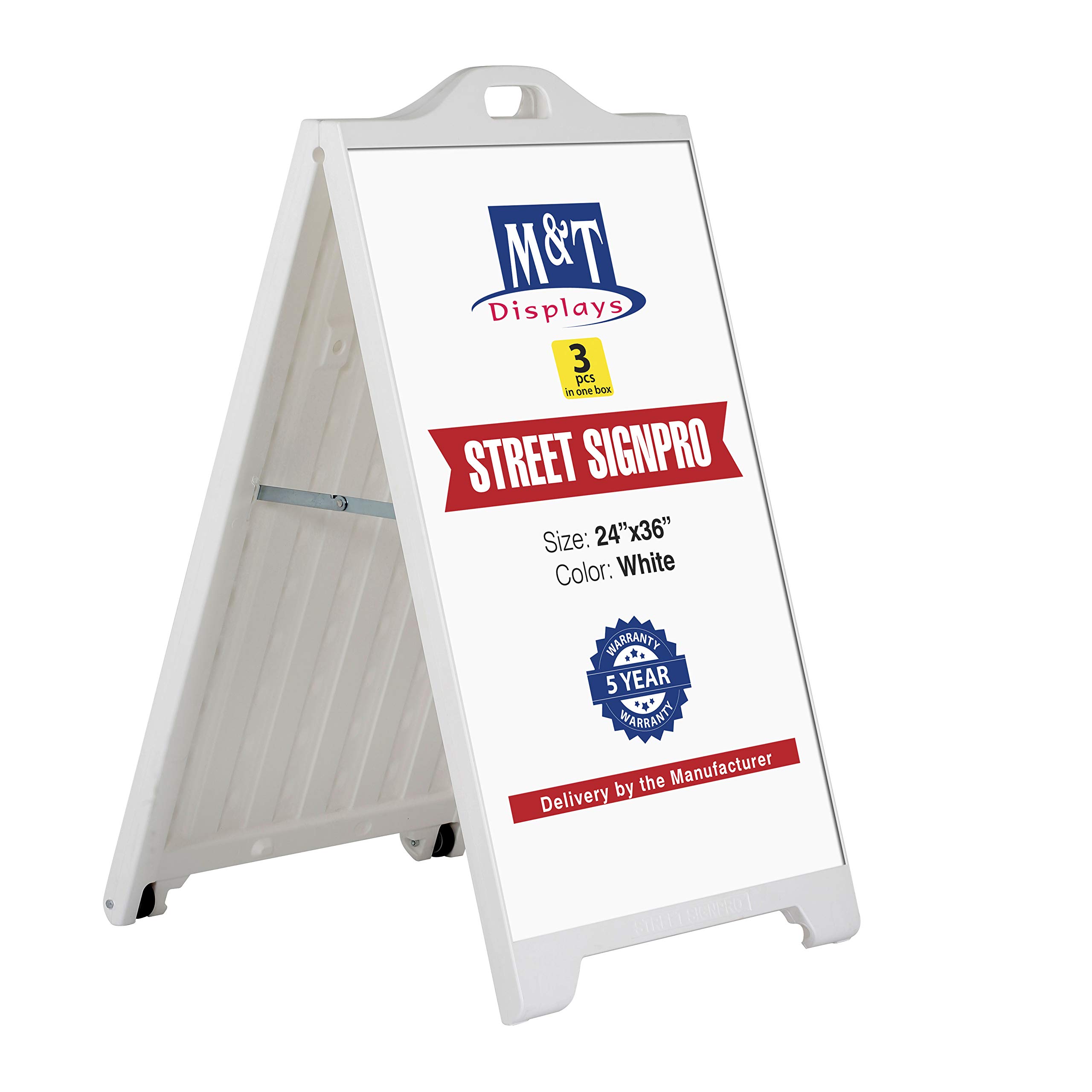 **M&T Displays 24x36 Inch Weatherproof A-Frame Sandwich Board - Double Sided Portable Sidewalk Sign for Restaurants, Cafes & Retail Stores - Perfect for Outdoor Advertising, Promotions & Events (3 Pack)**