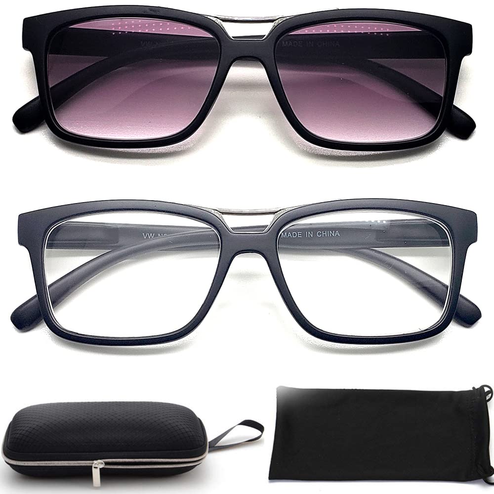 Myopia Glasses for Men & Women - 2 Pairs Rectangular & Square Nearsighted Glasses for Distance Driving | Perfect for Night Driving, Watching TV & Outdoor Activities