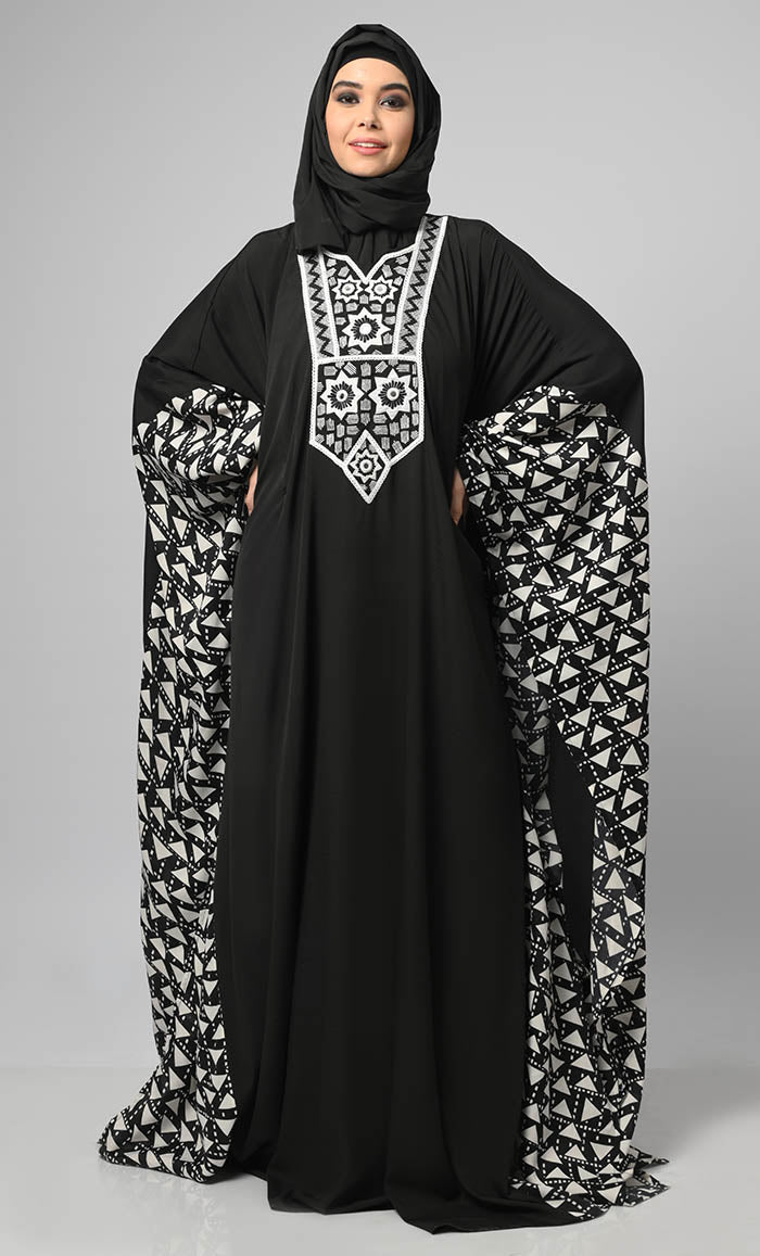 Egyptian Black & White Striped Kaftan Abaya - Long Flowy Maxi Dress with Side Panels for Women | Perfect for Casual Wear, Beach Cover-Up, and Special Occasions