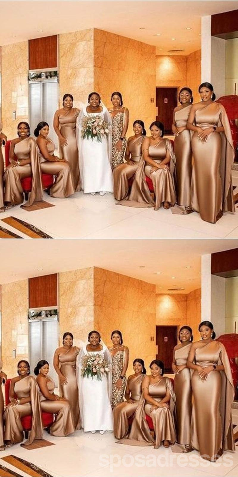 Elegant Champagne Mermaid One Shoulder Long Bridesmaid Dress WG1483 - Perfect for Weddings, Proms, and Formal Events
