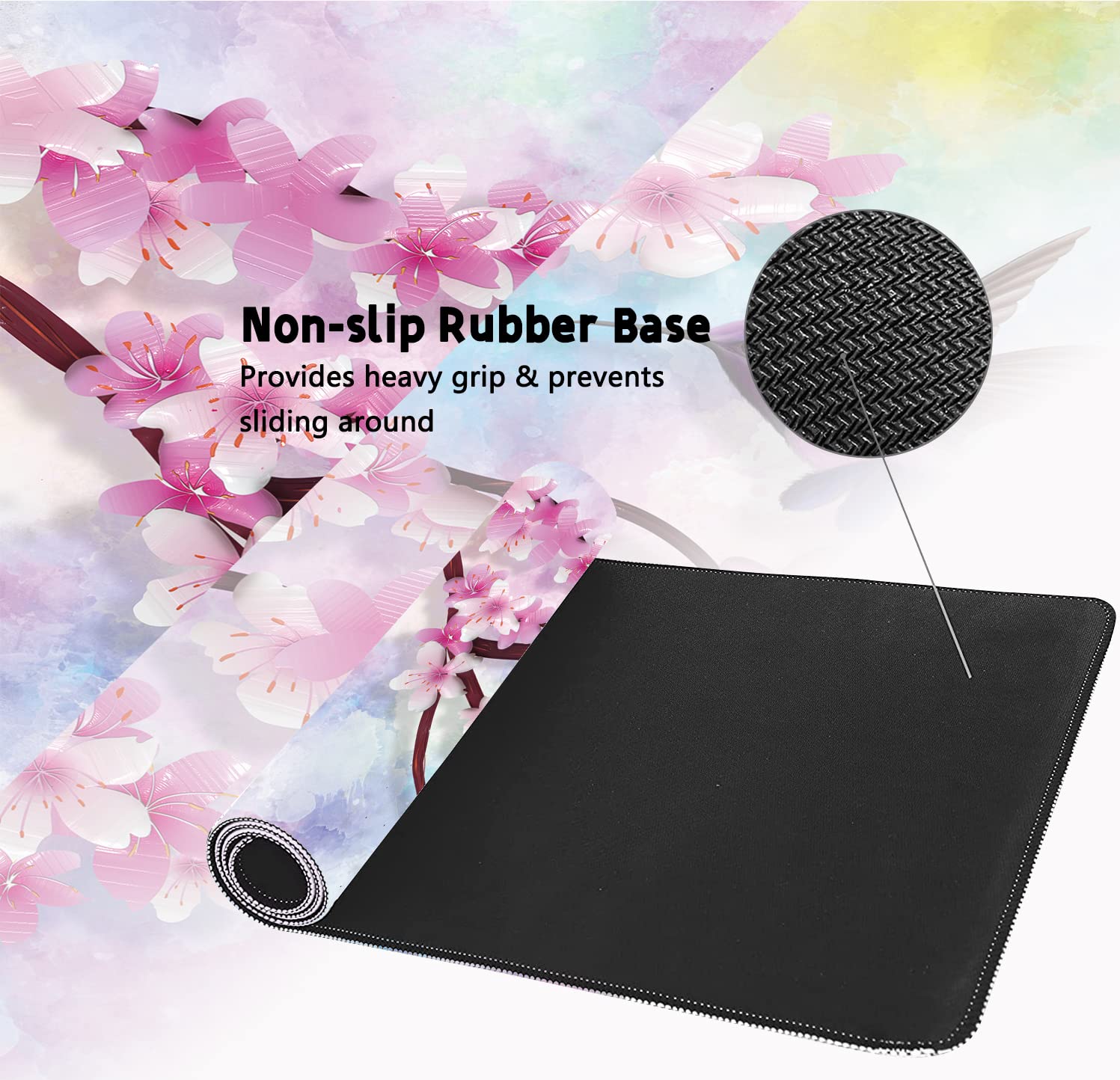 XXL Extended Gaming Mouse Pad - Spring Peach Blossoms & Hummingbirds Design, Non-Slip Rubber Base, Stitched Edges (35.4