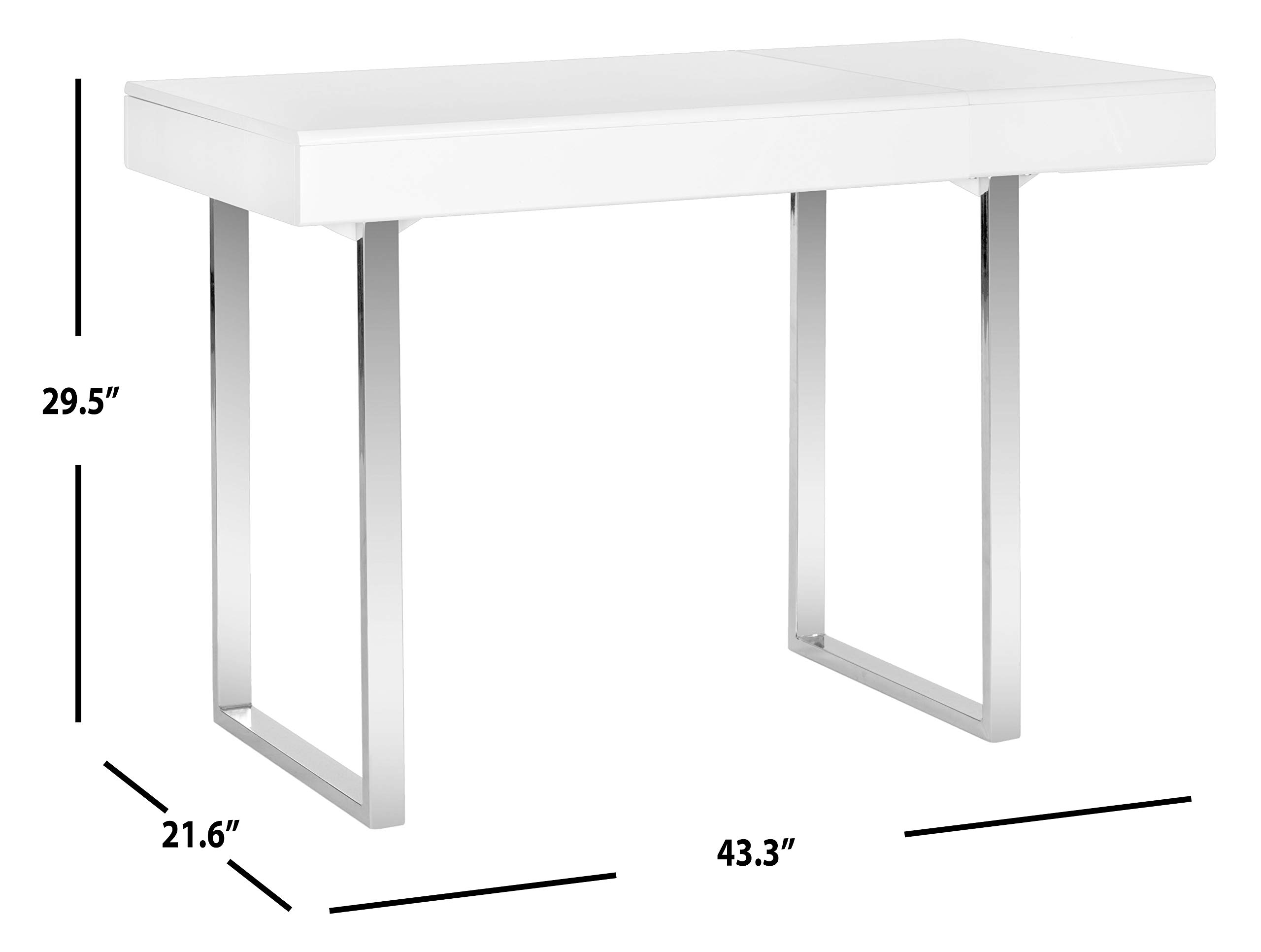 Safavieh Home Collection Berkley Desk - Modern White & Chrome Writing Desk for Home Office, Study, or Dorm Room | Stylish Workstation with Sleek Design