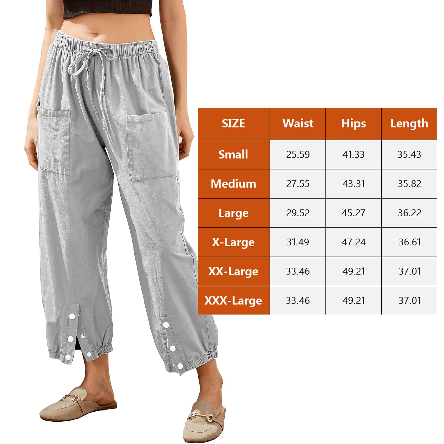 Women's Cropped Drawstring Waist Wide Leg Loose Cotton Linen Capri Pants - Comfortable Summer Casual Pants for Beach, Travel and Everyday Wear