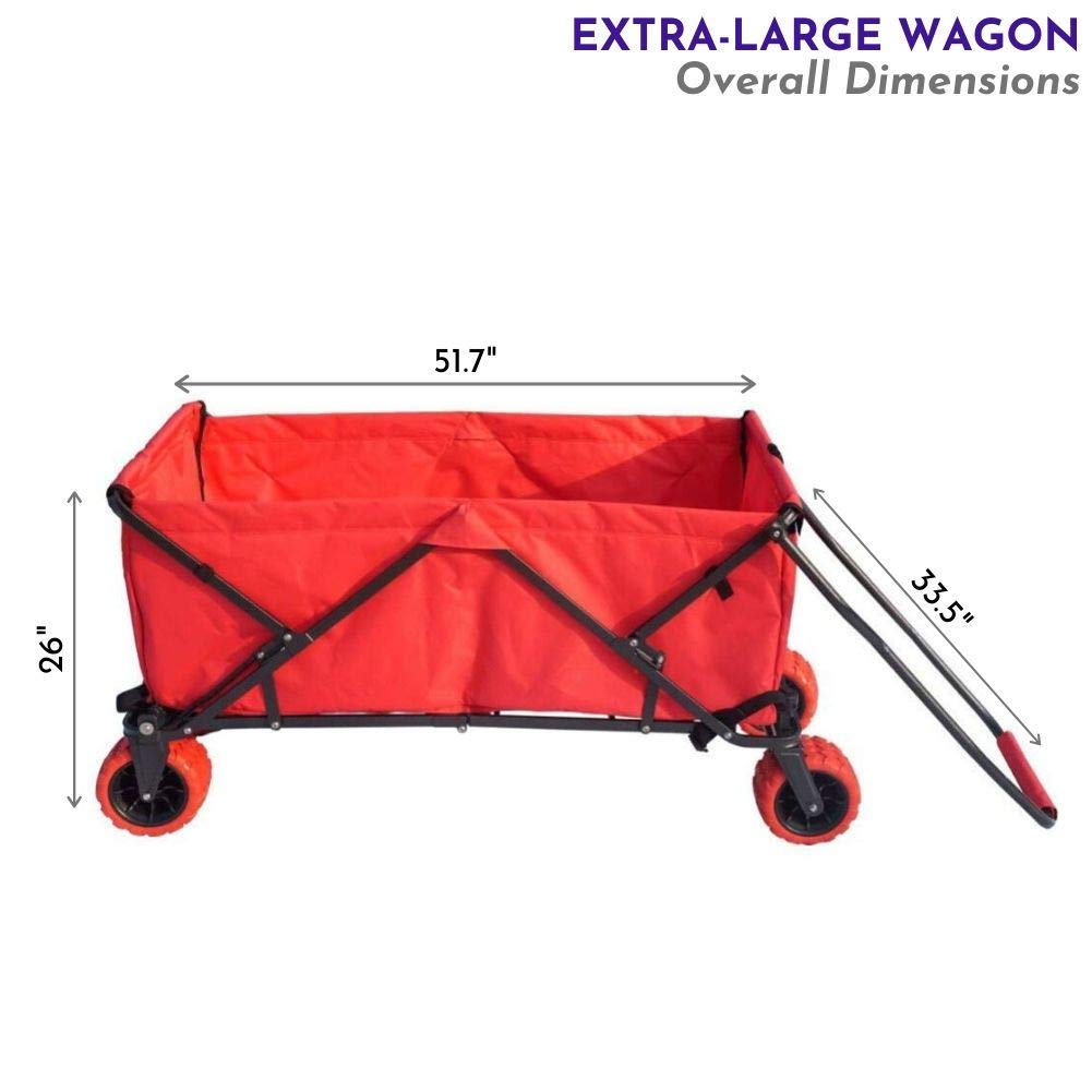 Impact Canopy Folding Collapsible Utility Wagon - Extra Large All-Terrain Wheels Heavy Duty Cart | Perfect for Camping, Beach Trips, Gardening & Outdoor Adventures (Red)