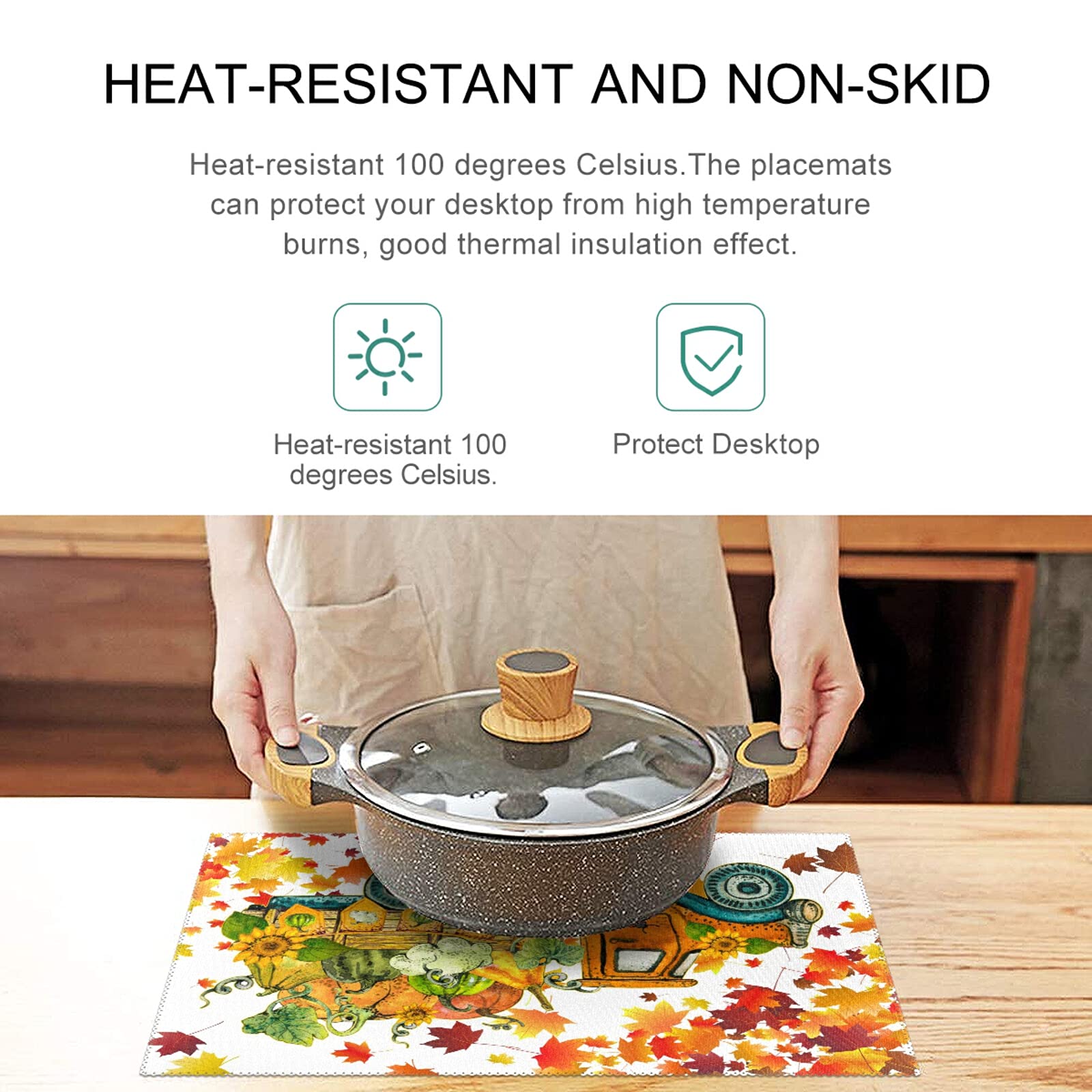 Thanksgiving Truck Placemats Set of 6 - Non Slip Heat-Resistant Washable Table Mats (12
