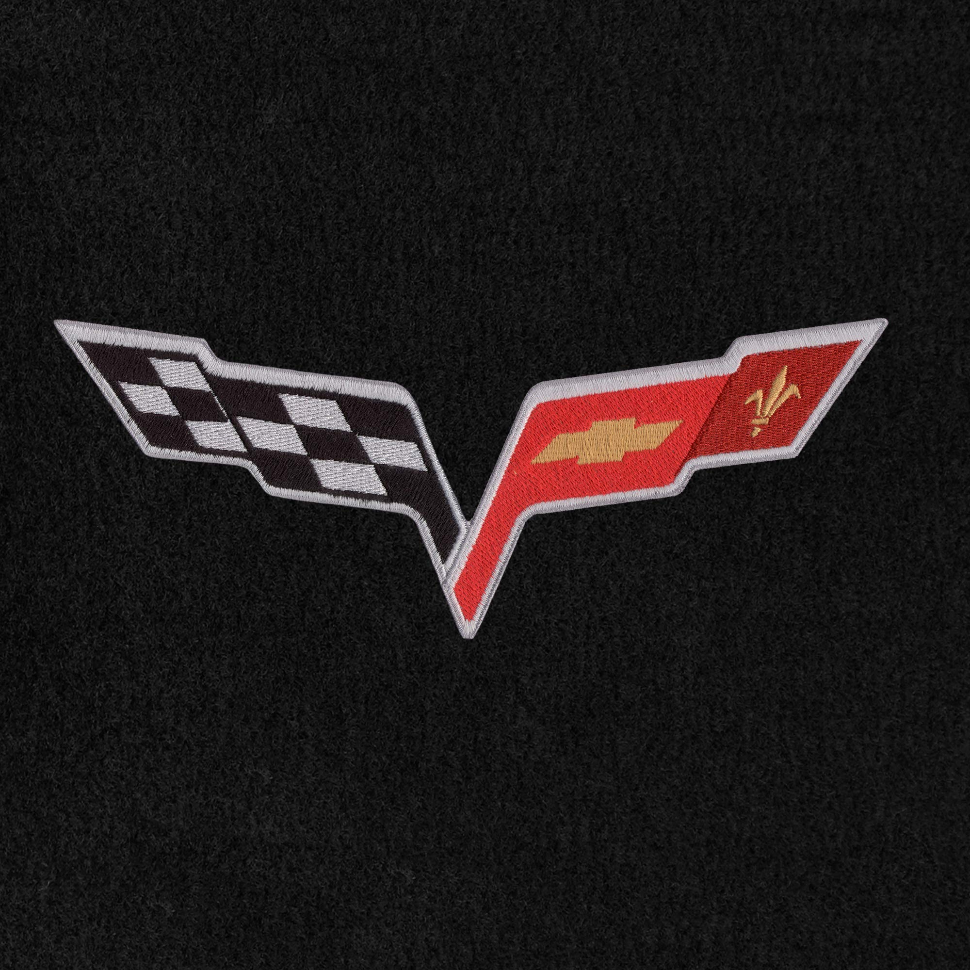Premium Custom-Fit Carpeted Floor Mats for 2013.5 C6 Corvette - Luxury Car Floor Liners with Flag Design (Charcoal, Front Mats) | Perfect for Daily Driving & Car Shows