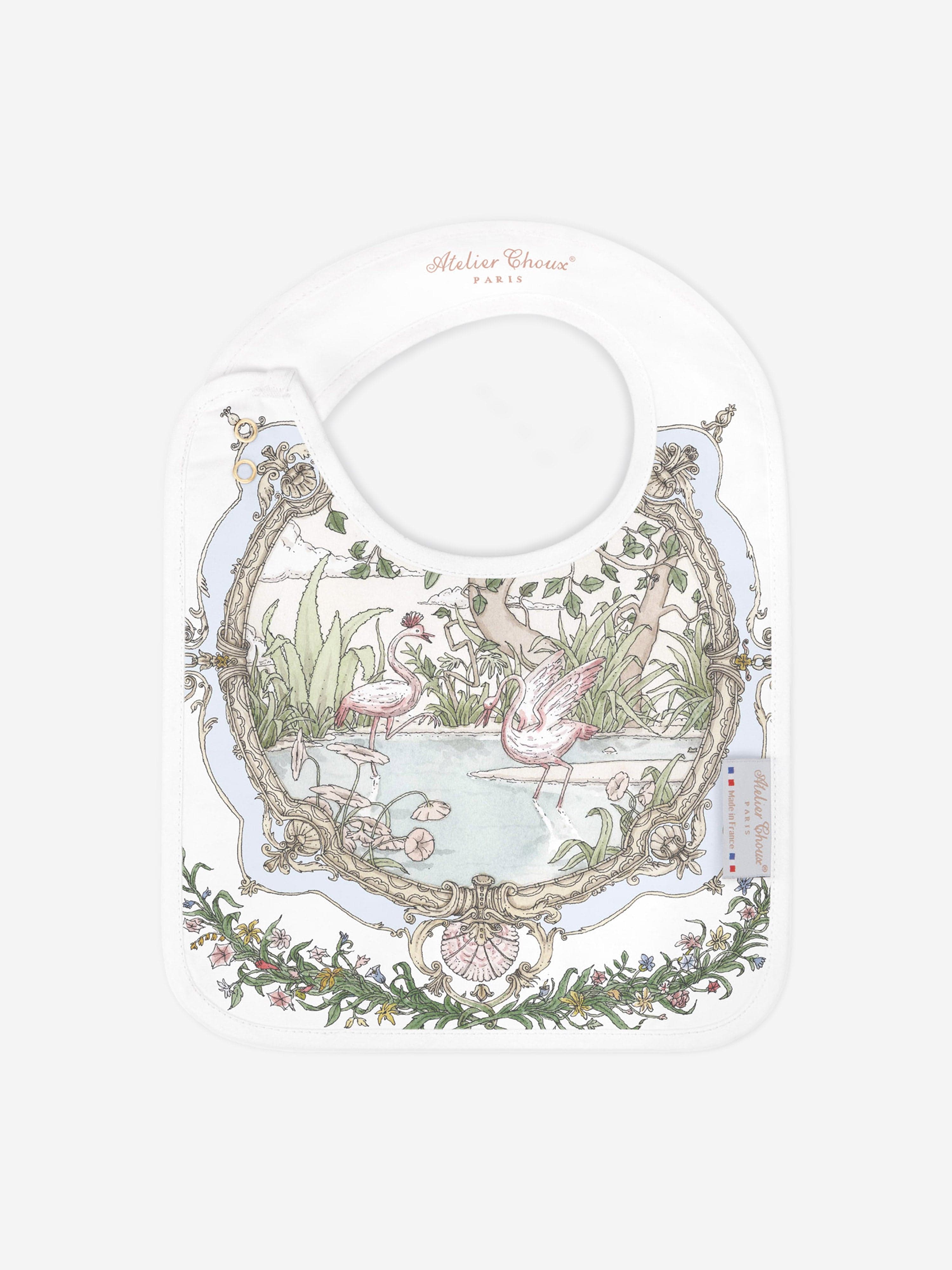 Atelier Choux Premium Baby Satin Tapestry Bib - Soft White Luxury Drool Bib for Newborns & Infants - Perfect for Feeding, Teething & Photo Shoots