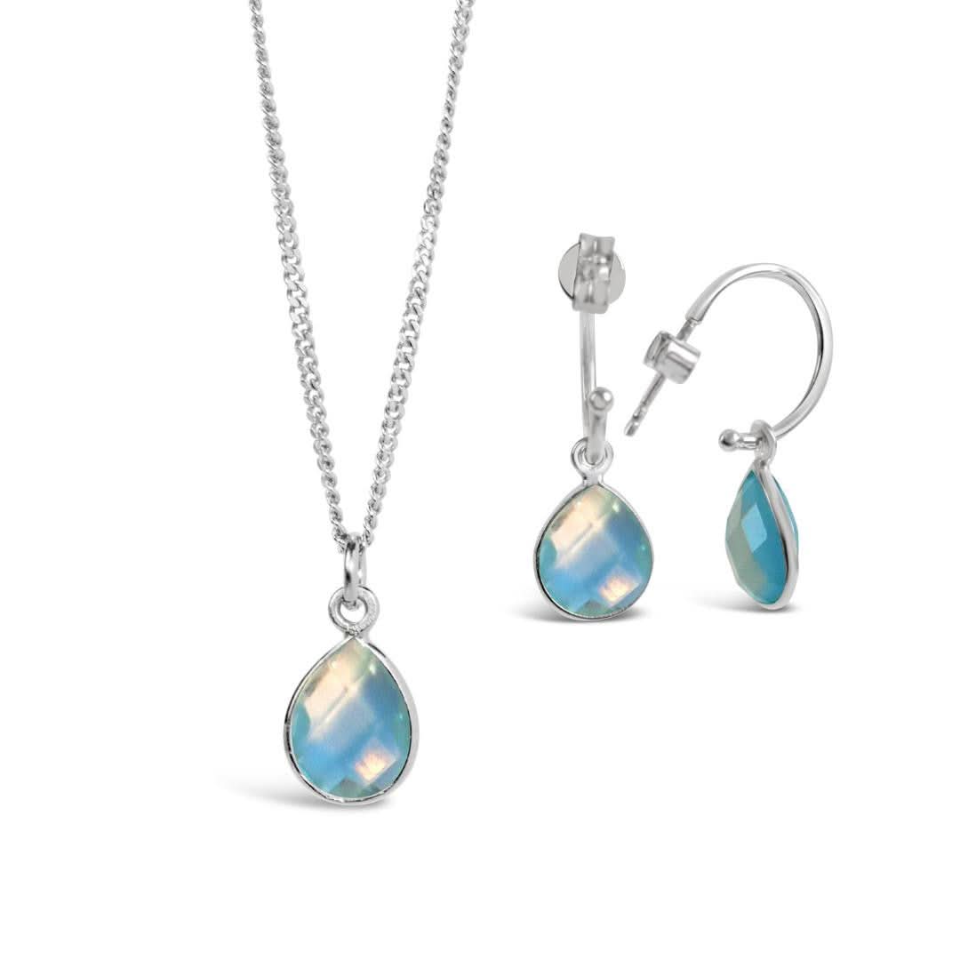 Blue Topaz Drop Hoop Earrings in Sterling Silver | December Birthstone Jewelry for Women | Perfect for Holiday Gifts, Parties & Special Occasions