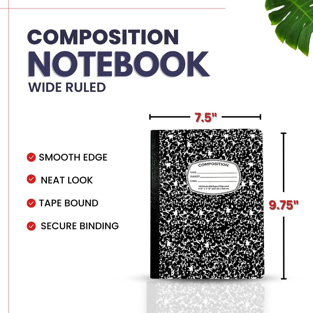 AUKSales 48 Pack Wide Ruled Composition Notebooks - 100 Sheets, 9.75