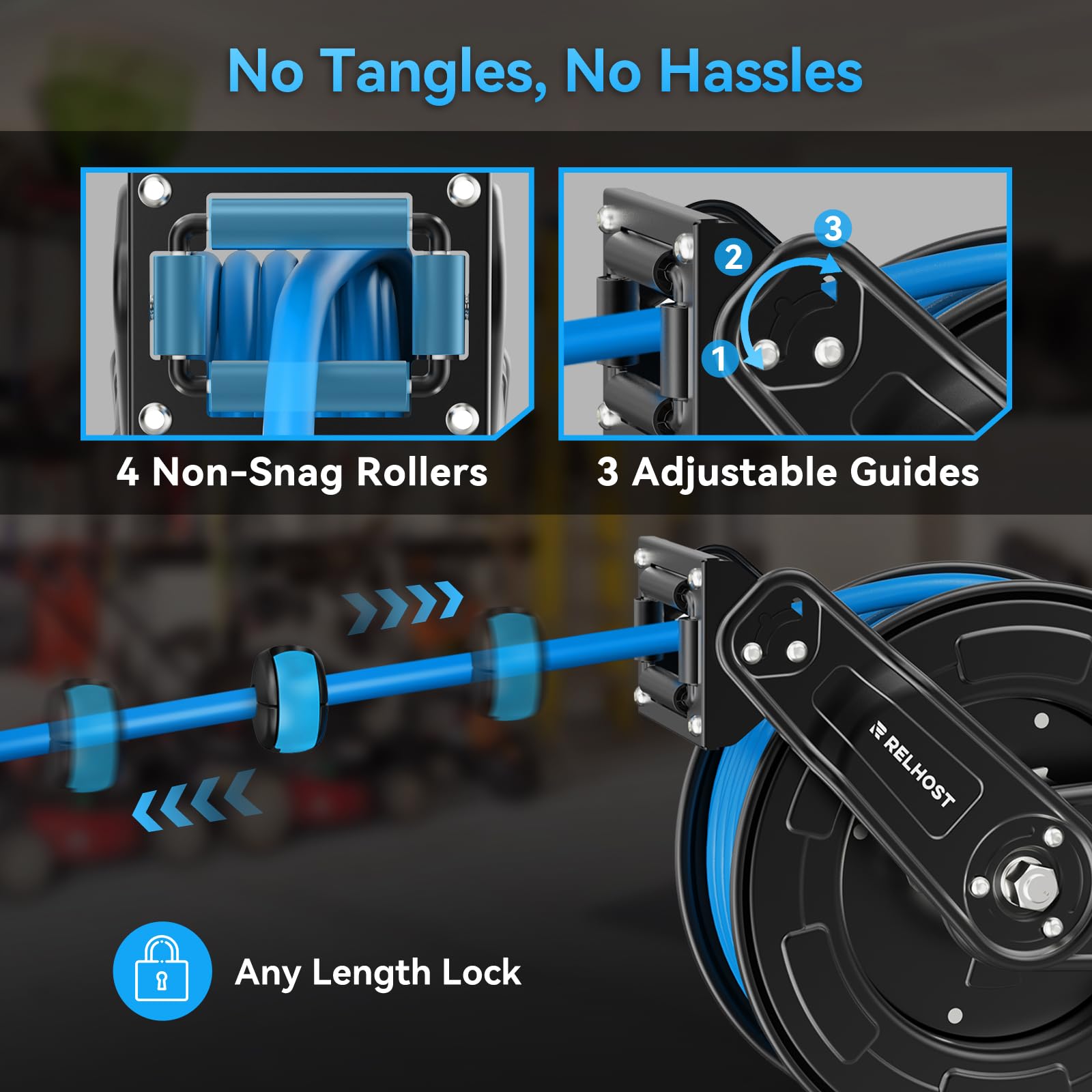 **65 ft x 3/8 in Retractable Air Hose Reel – Heavy Duty Hybrid Air Hose (300 PSI Max) with Auto Rewind & Dual Arms – Wall/Ceiling Mount for Garage, Workshop, Home Studio – Ideal for Air Compressors, Tire Inflation, and DIY Projects**
