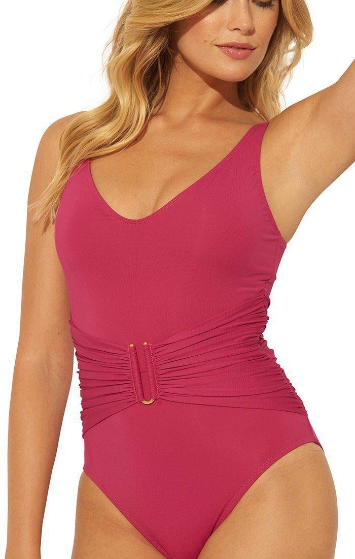Bleu Rod Beattie Women's Underwire One Piece Swimsuit - Red Size 6 | Over The Shoulder Bathing Suit for Beach, Pool & Vacation