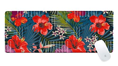 Extra Large XXL Gaming Mouse Pad 31.5x11.8 Inches - Non-Slip Rubber Base, Stitched Edges, Ergonomic Design - Marble & Floral Patterns (Red/Colorful) for PC, Laptop, Office & Home Gaming Setup