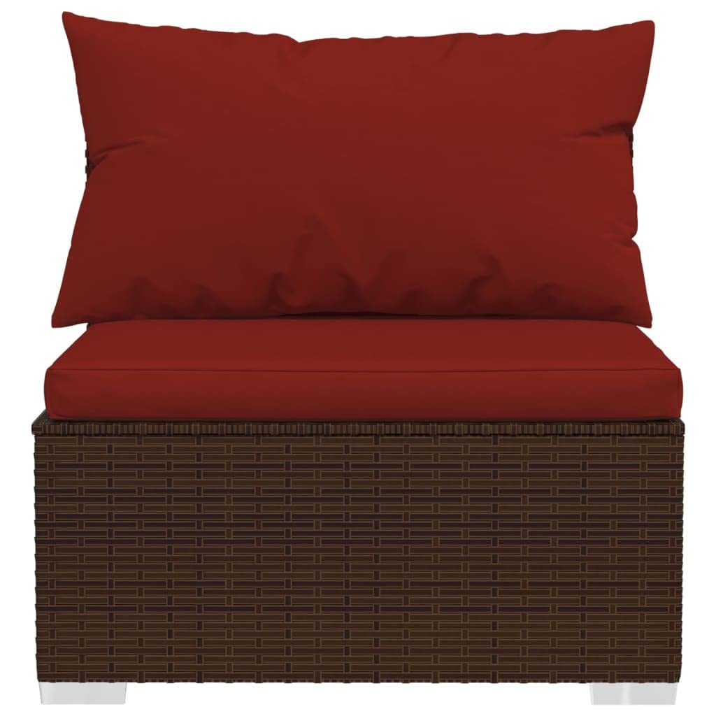 vidaXL 9-Piece Brown Poly Rattan Patio Lounge Set with Cinnamon Red Cushions - Weather-Resistant Outdoor Furniture for Garden, Poolside & Backyard Relaxation